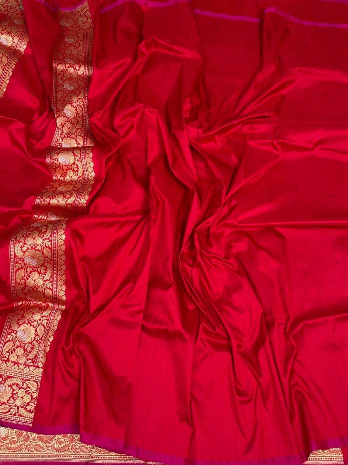 Red Handwoven Pure Banarasi Silk Saree | Pure Katan Silk | Kadwa Weave | HMR Handlooms