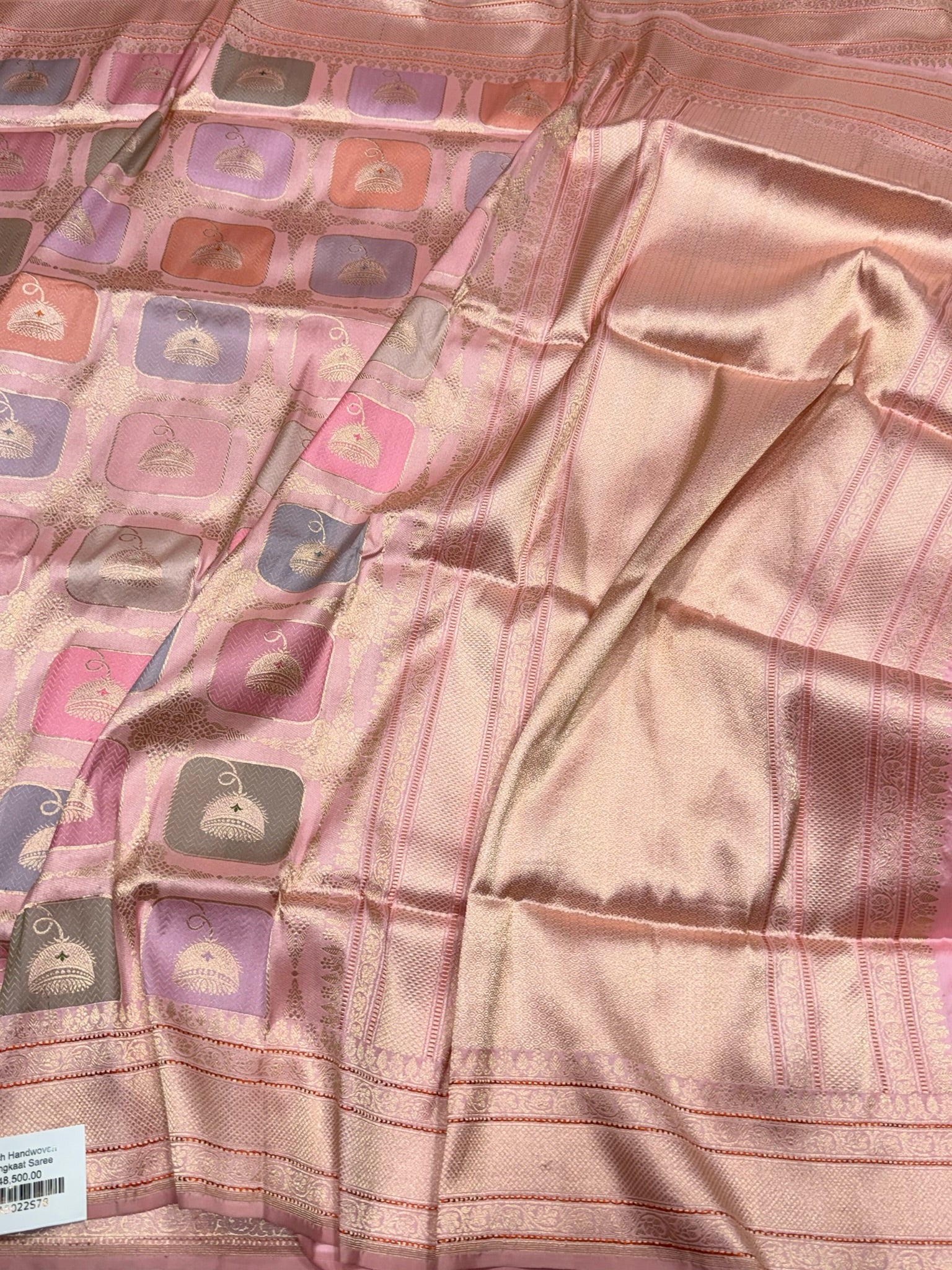 Baby Pink Handwoven Pure Banarasi Rangkaat Silk Saree – Pure Katan Silk