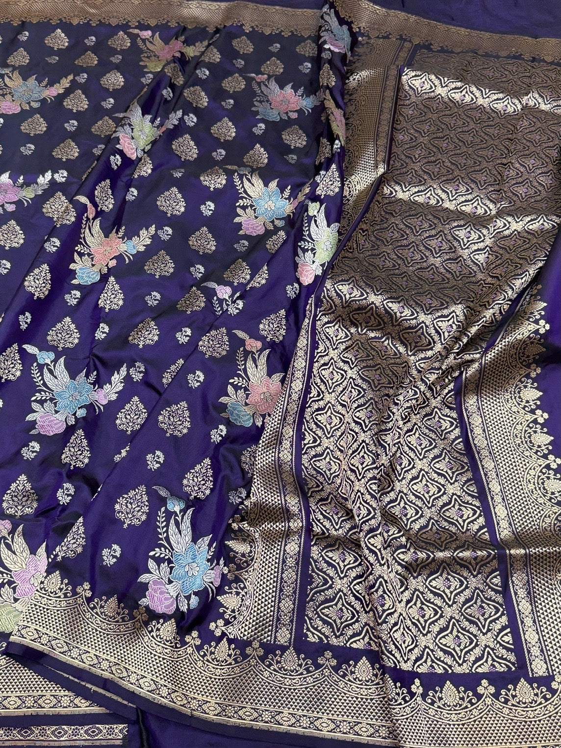 Purple Handwoven Pure Banarasi Silk Saree | Pure Katan Silk | Kadwa Weave | HMR Handlooms