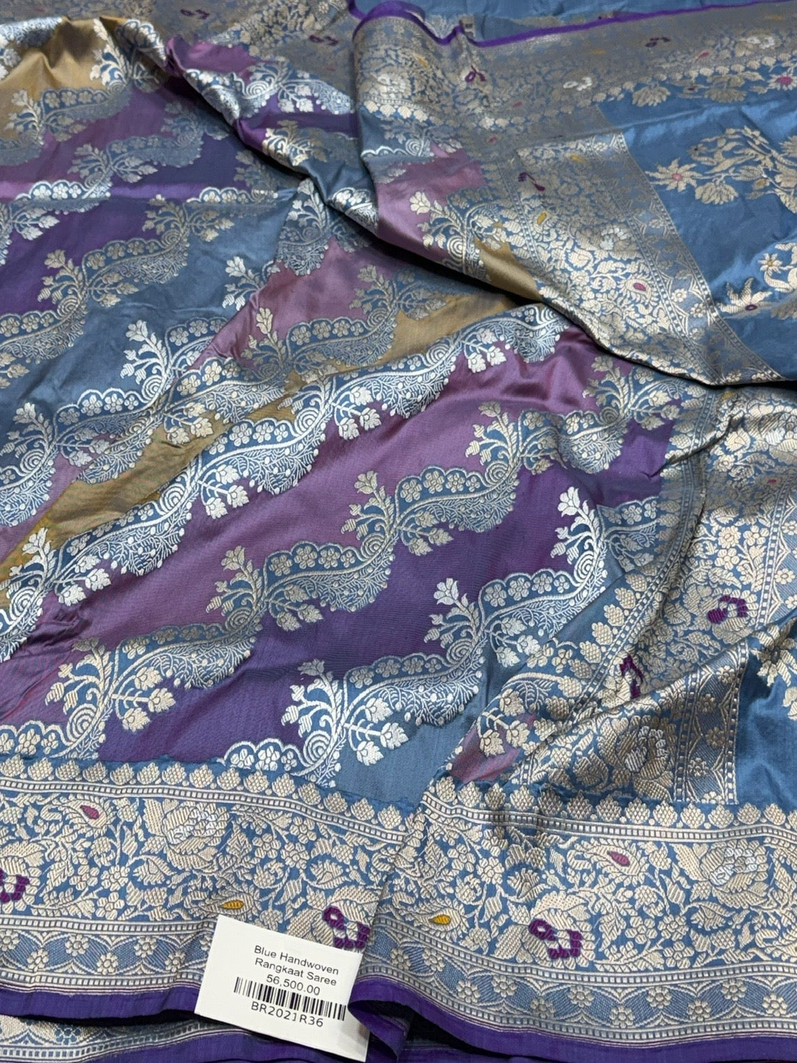 Electric Blue Handwoven Pure Banarasi Rangkaat Silk Saree