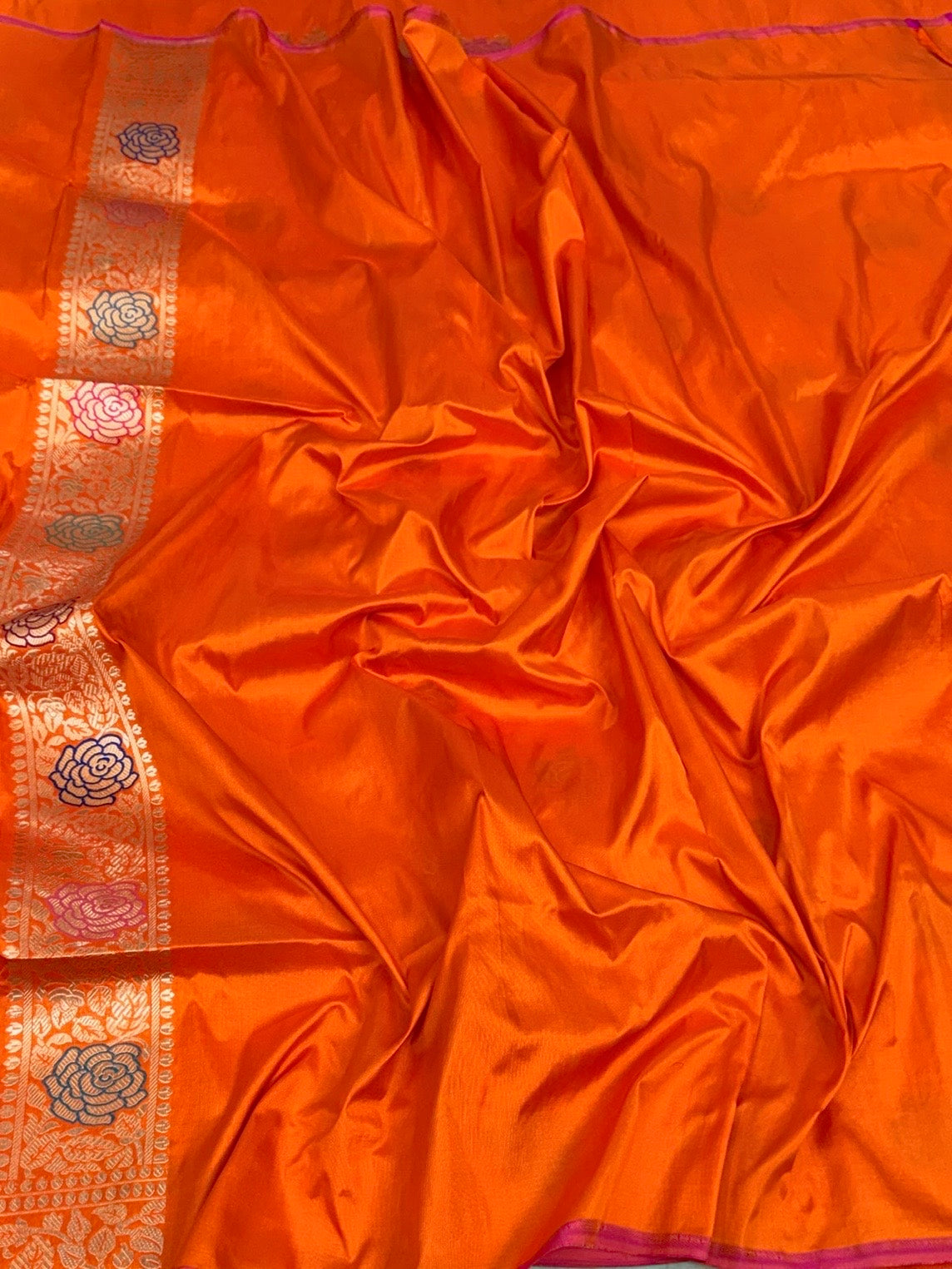 Orange Handwoven Pure Banarasi Katan Silk Saree