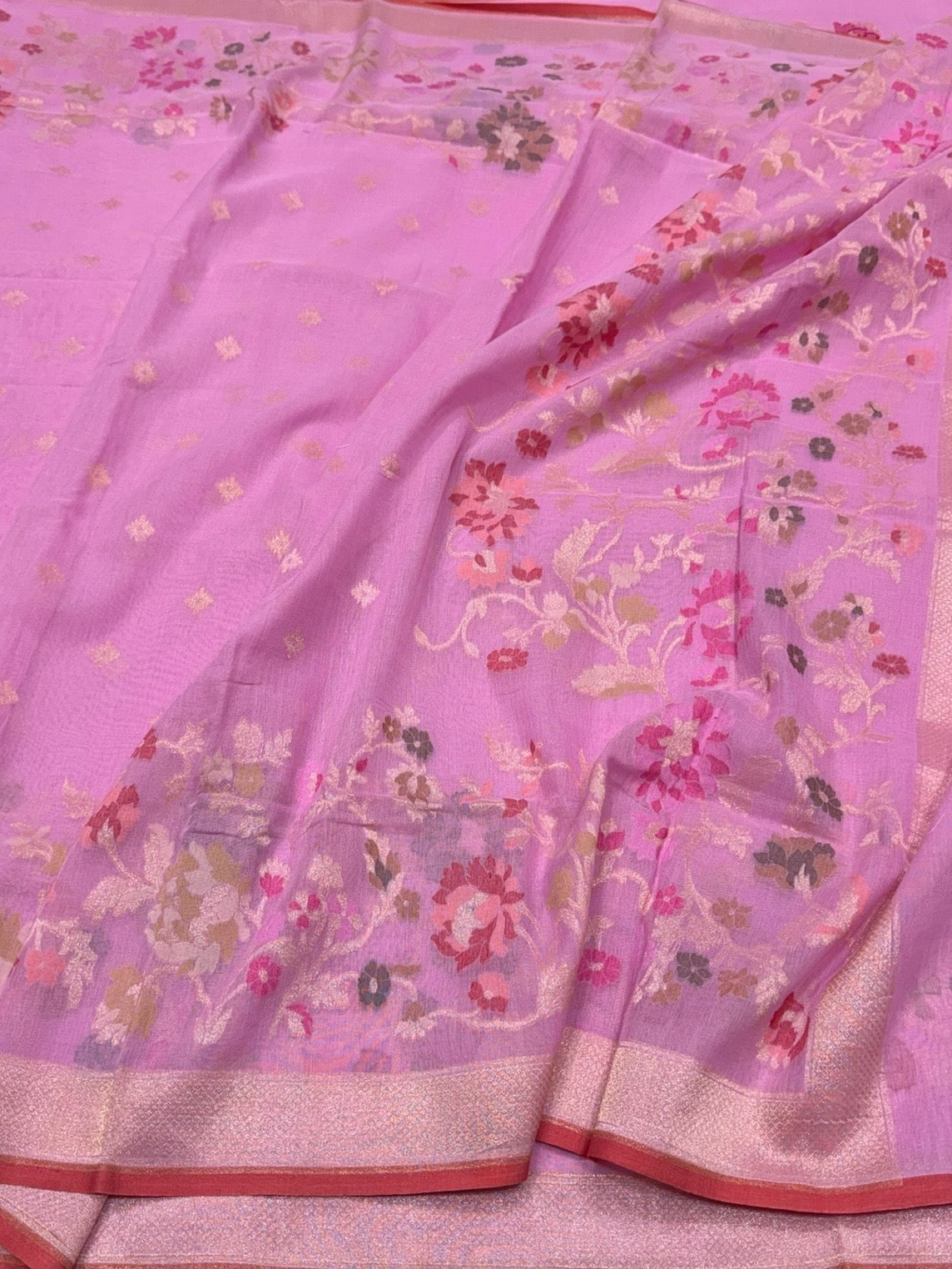 Lavender Pink Pure Muslin Cotton Jamdani Saree