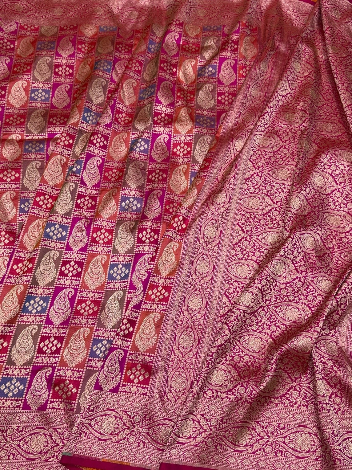 Multicolour Banarasi Pure Silk Saree – Cutwork Weave in 100% Pure Katan Silk