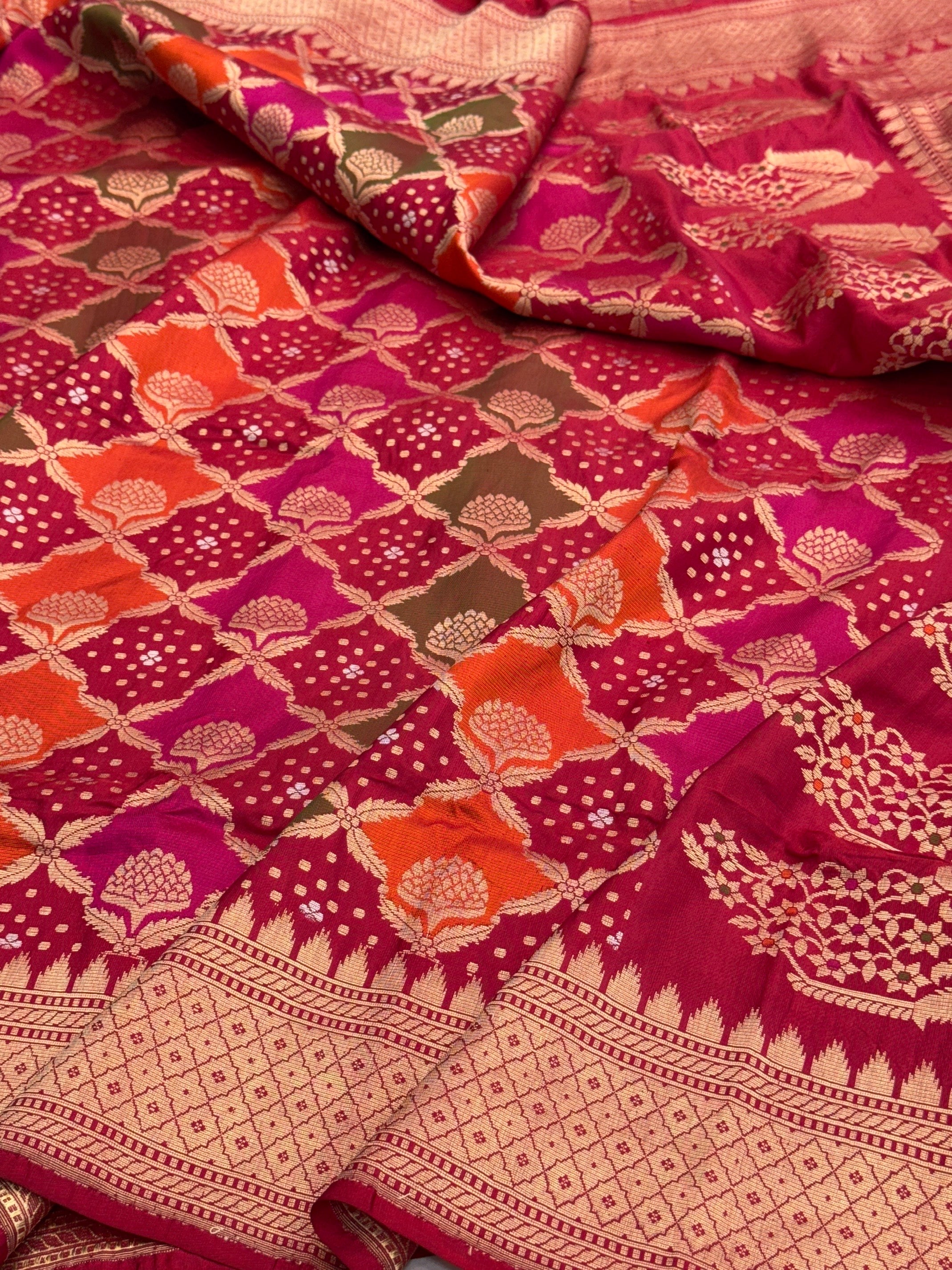 Rani Pink Pure Banarasi Rangkaat Silk Saree