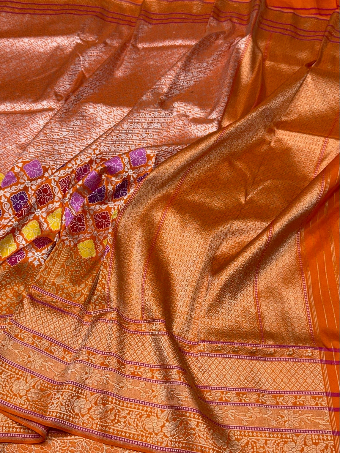 Orange Handwoven Pure Banarasi Silk Saree