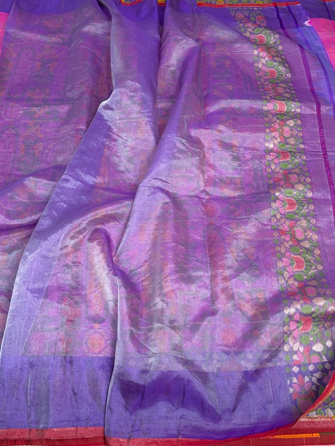 Gajiri Pink Banarasi Pure Kora Jamdani Saree