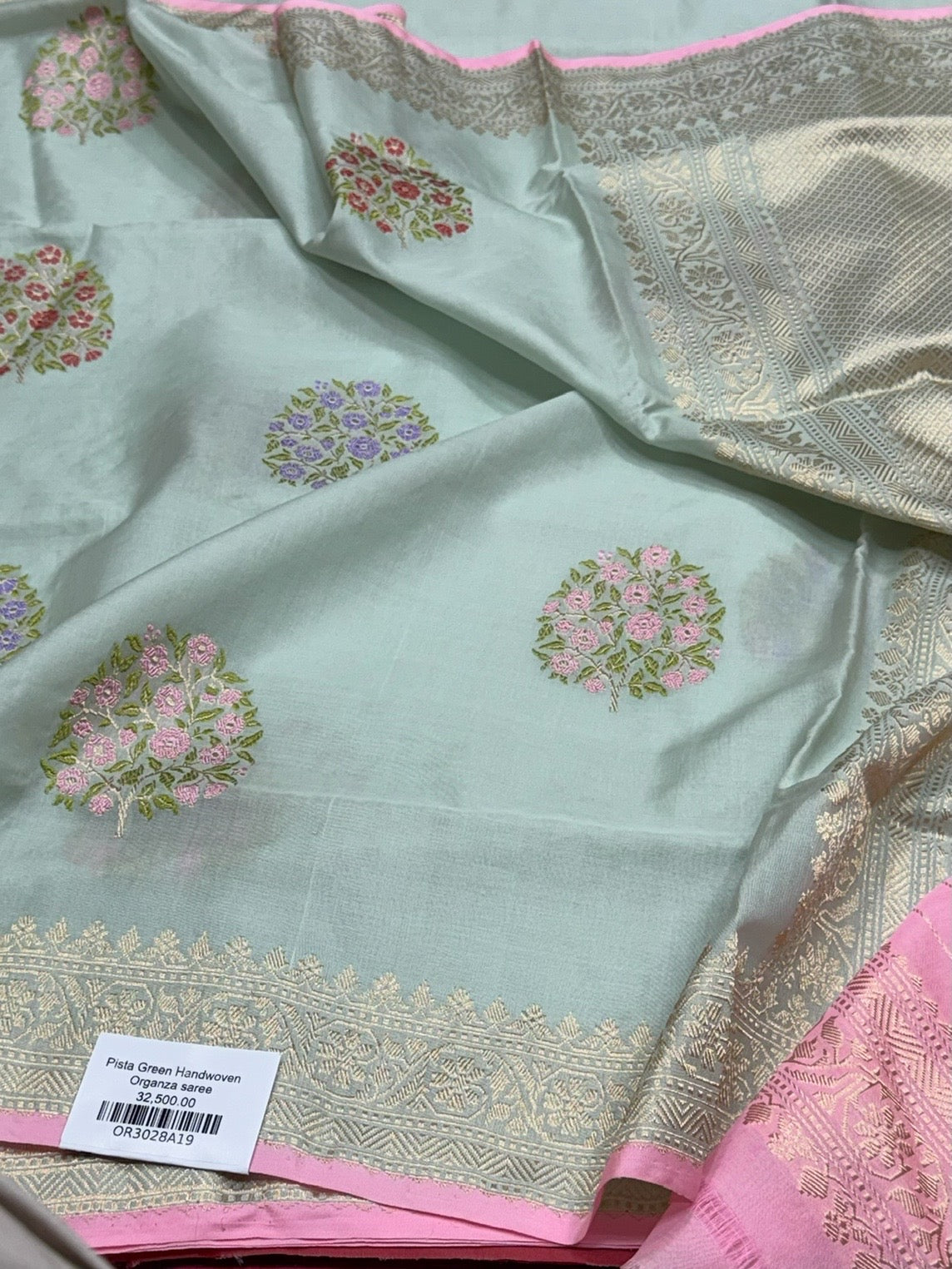 Pista Handwoven Pure Organza Silk Saree