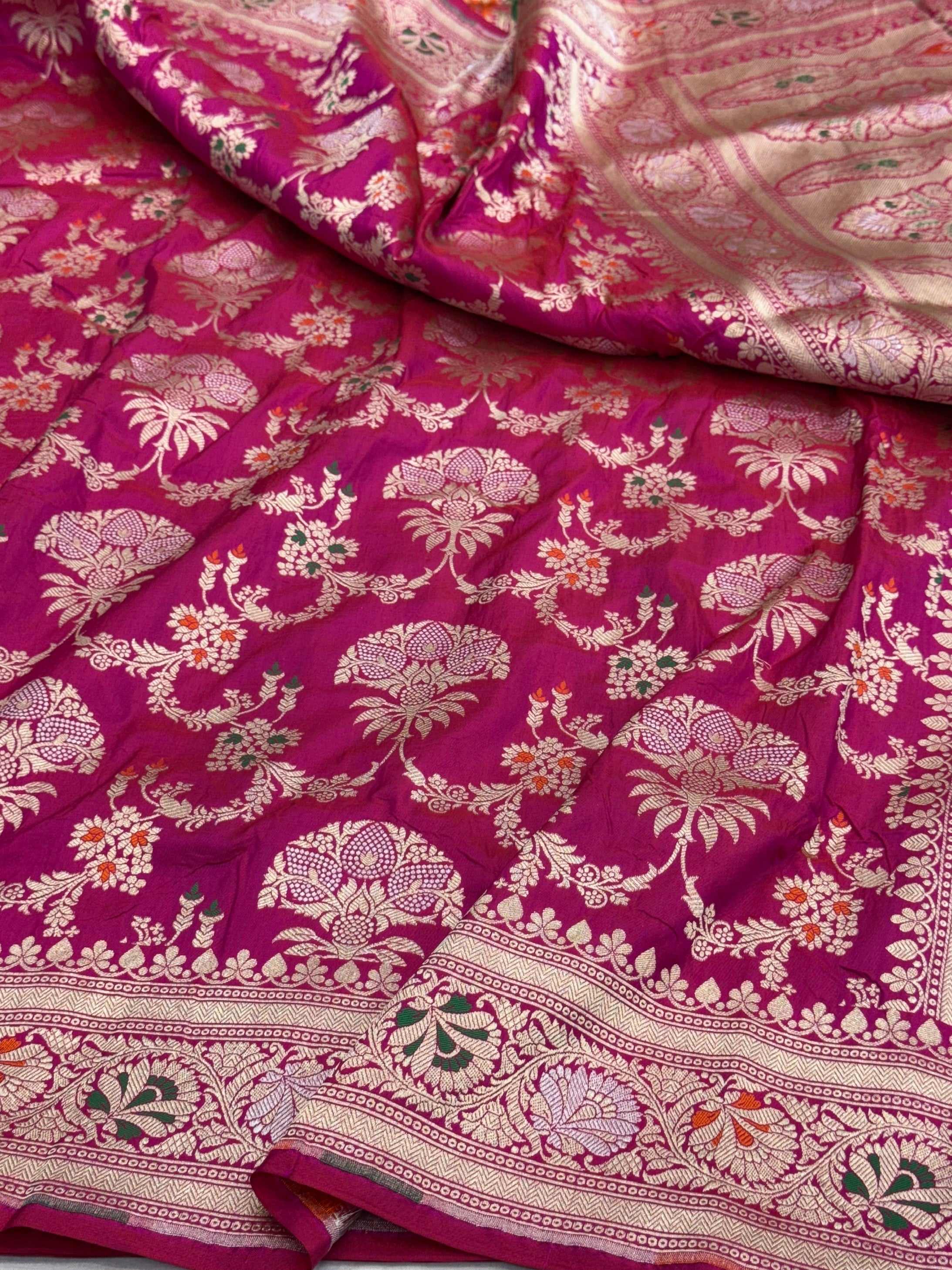 Rani Pink Minakari Pure Banarasi Silk Saree