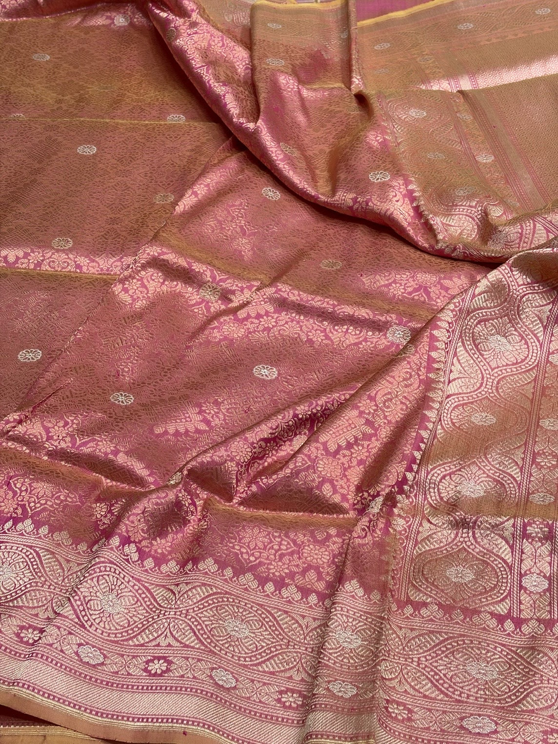 Orangish Pink Handwoven Pure Silk Brocade Saree