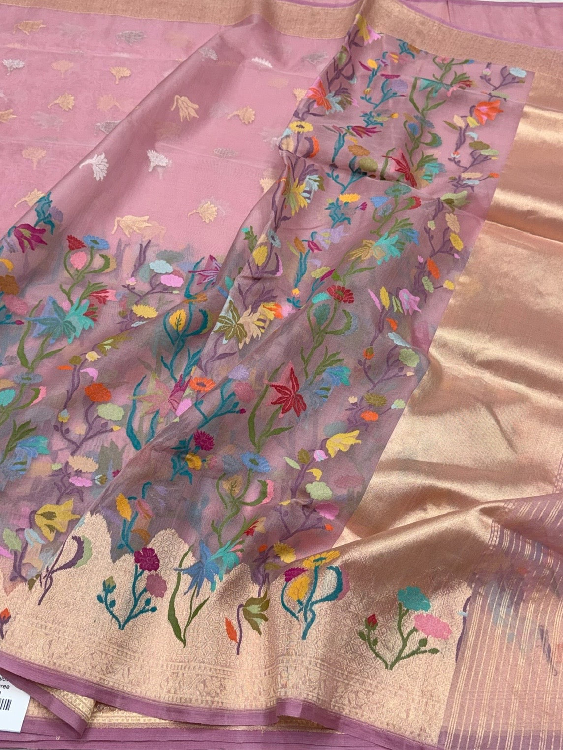 Peach Handwoven Pure Banarasi Organza Silk Saree