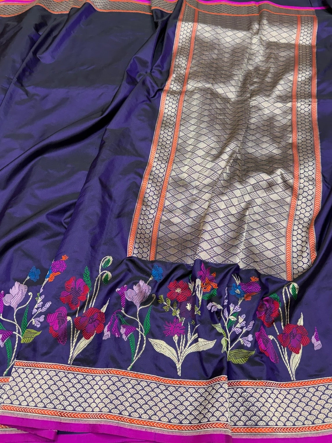 Purple Handwoven Pure Banarasi Katan Silk Saree