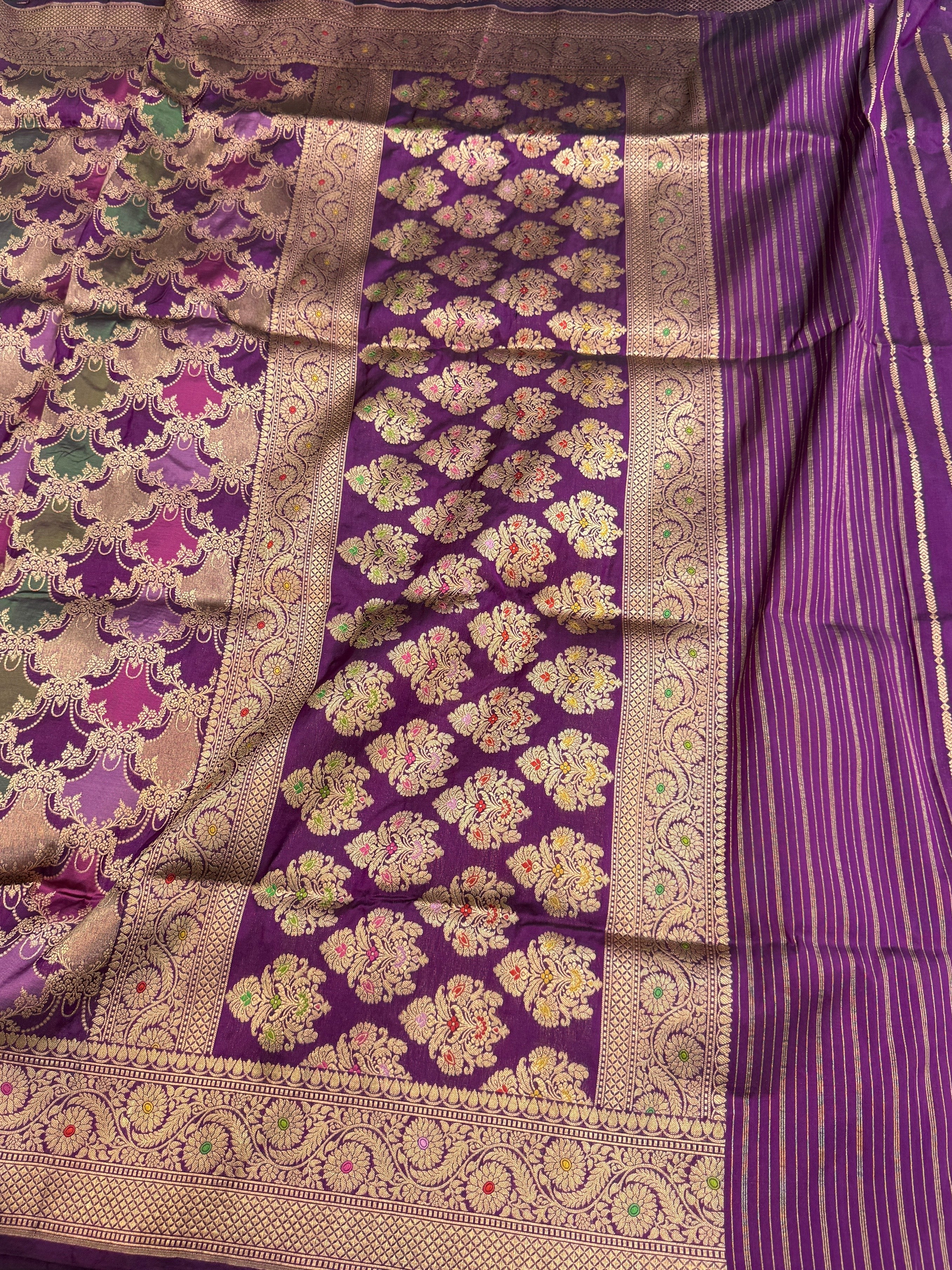 Multicolour Banarasi Pure Silk Saree – Cutwork Weave in 100% Pure Katan Silk