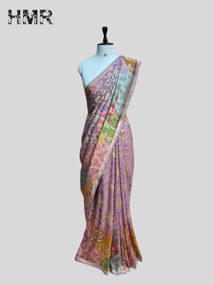 Lavender Pure Chiffon Georgette Saree