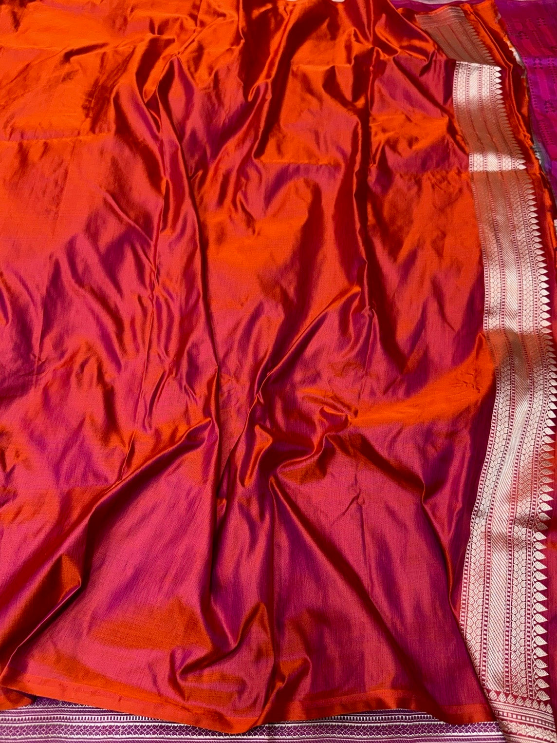 Orange Handwoven Pure Banarasi Satin Tanchoi Silk Saree