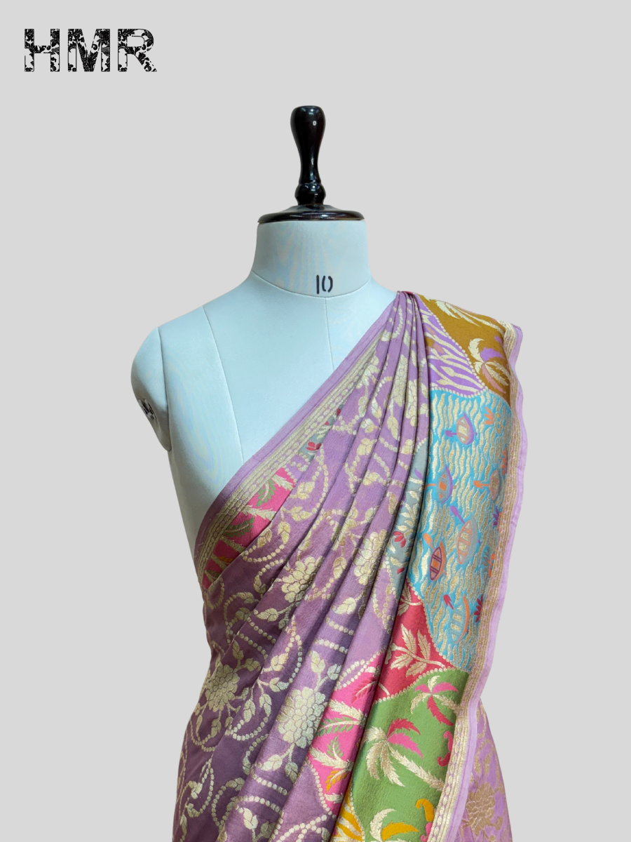 Lavender Pure Chiffon Georgette Saree