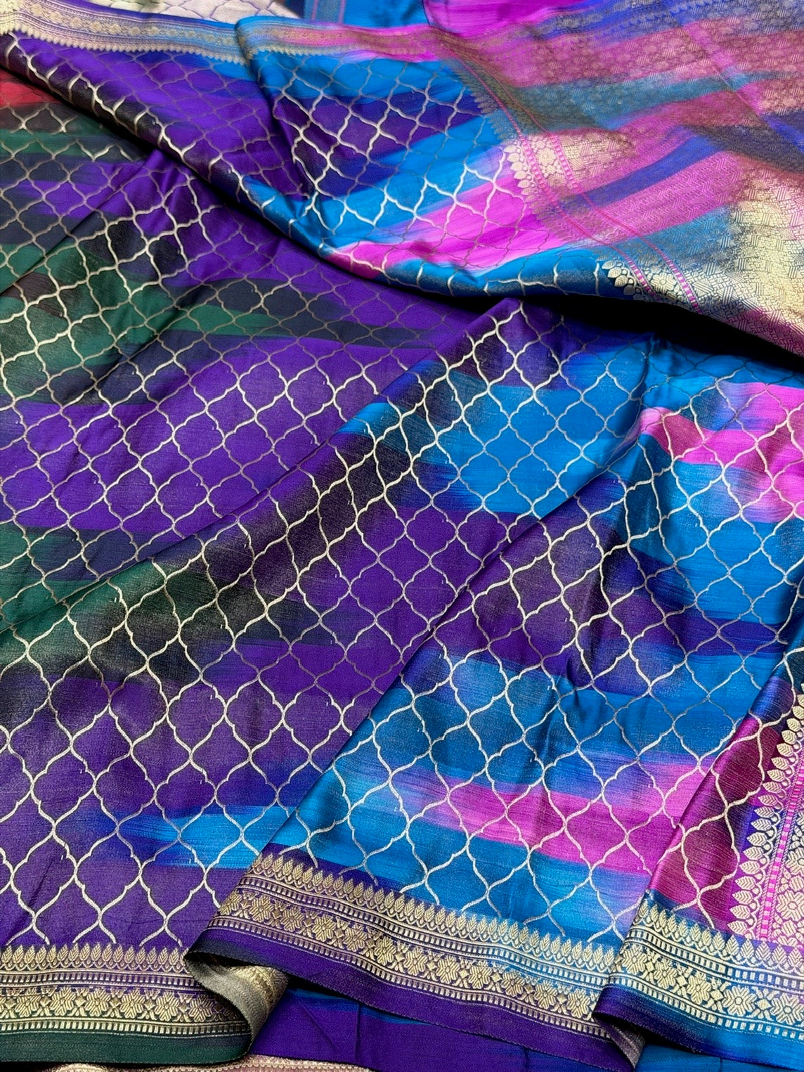 Rainbow Handwoven Pure Banarasi Satin Tanchoi Silk Saree
