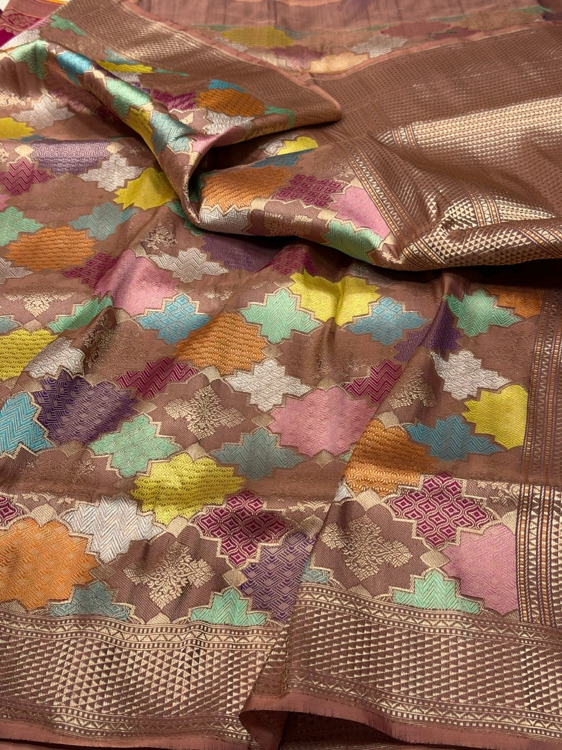 Brown Handwoven Pure Banarasi Rangkaat Silk Saree