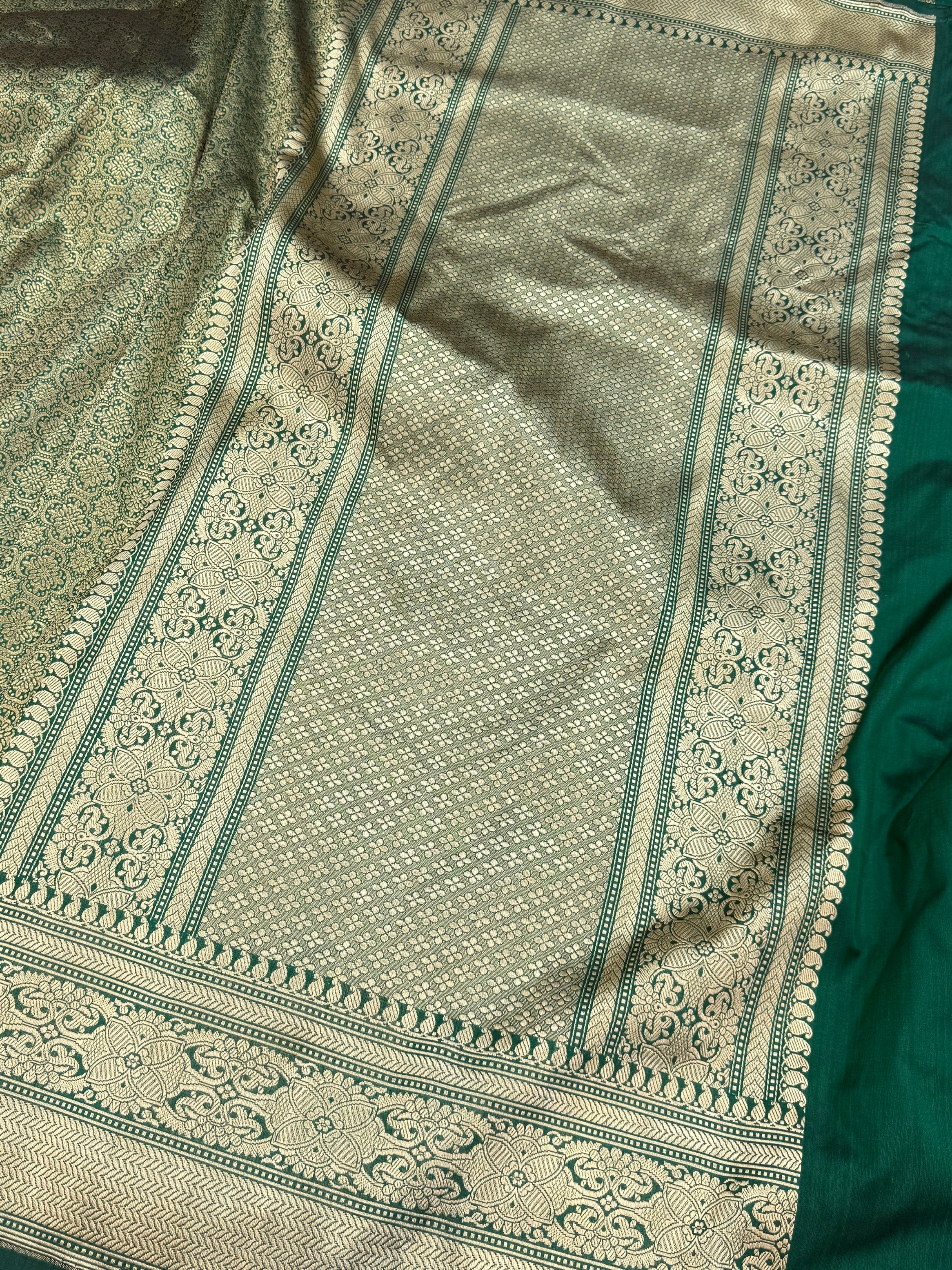 Bottle Green Pure Banarasi Silk Brocade Saree in Katan Mulberry Silk – Classic Banaras Weave