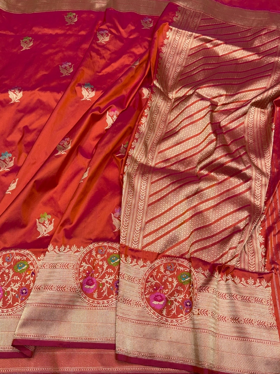 Rust-Maroon Handwoven Pure Banarasi Silk Saree – Kadwa Weave in 100% Katan Mulberry Silk