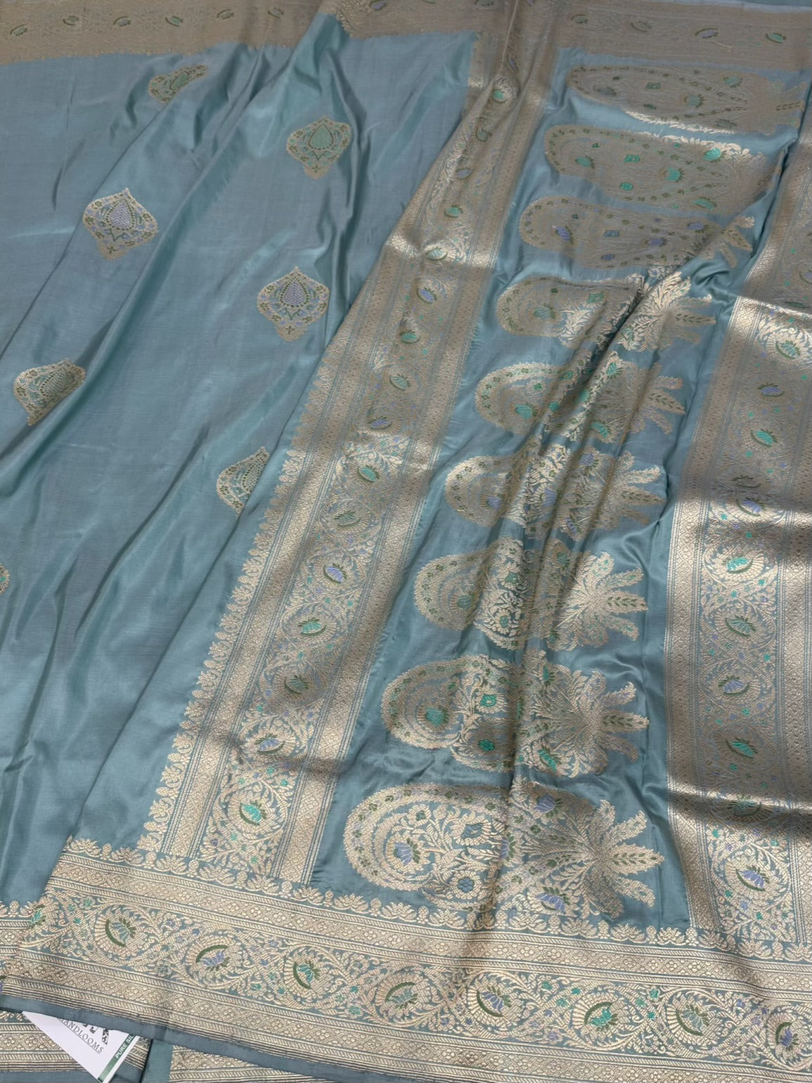 Powder Blue Handwoven Pure Banarasi Katan Silk Saree