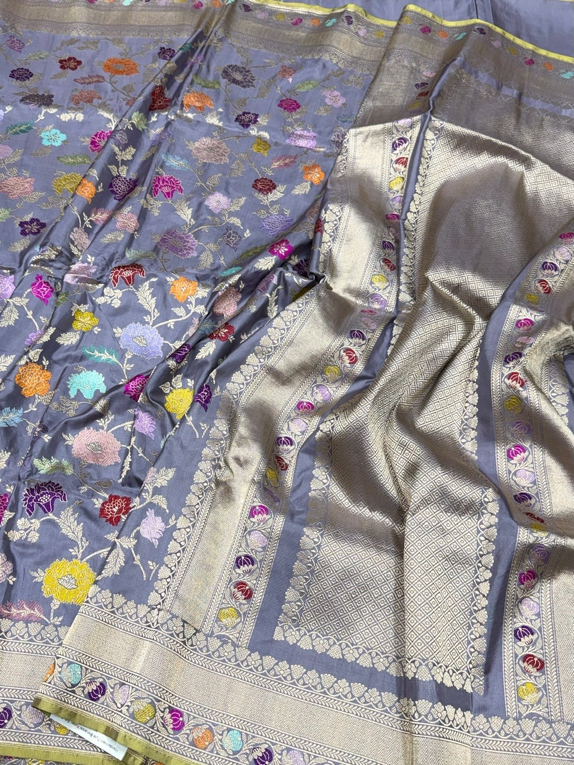 Bluish Grey Handwoven Pure Banarasi Silk Saree