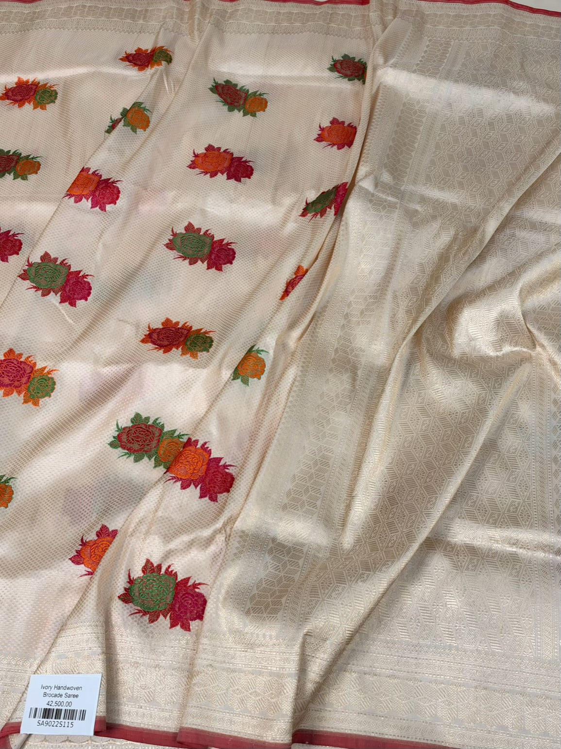 Ivory Handwoven Pure Banarasi Satin Brocade Saree