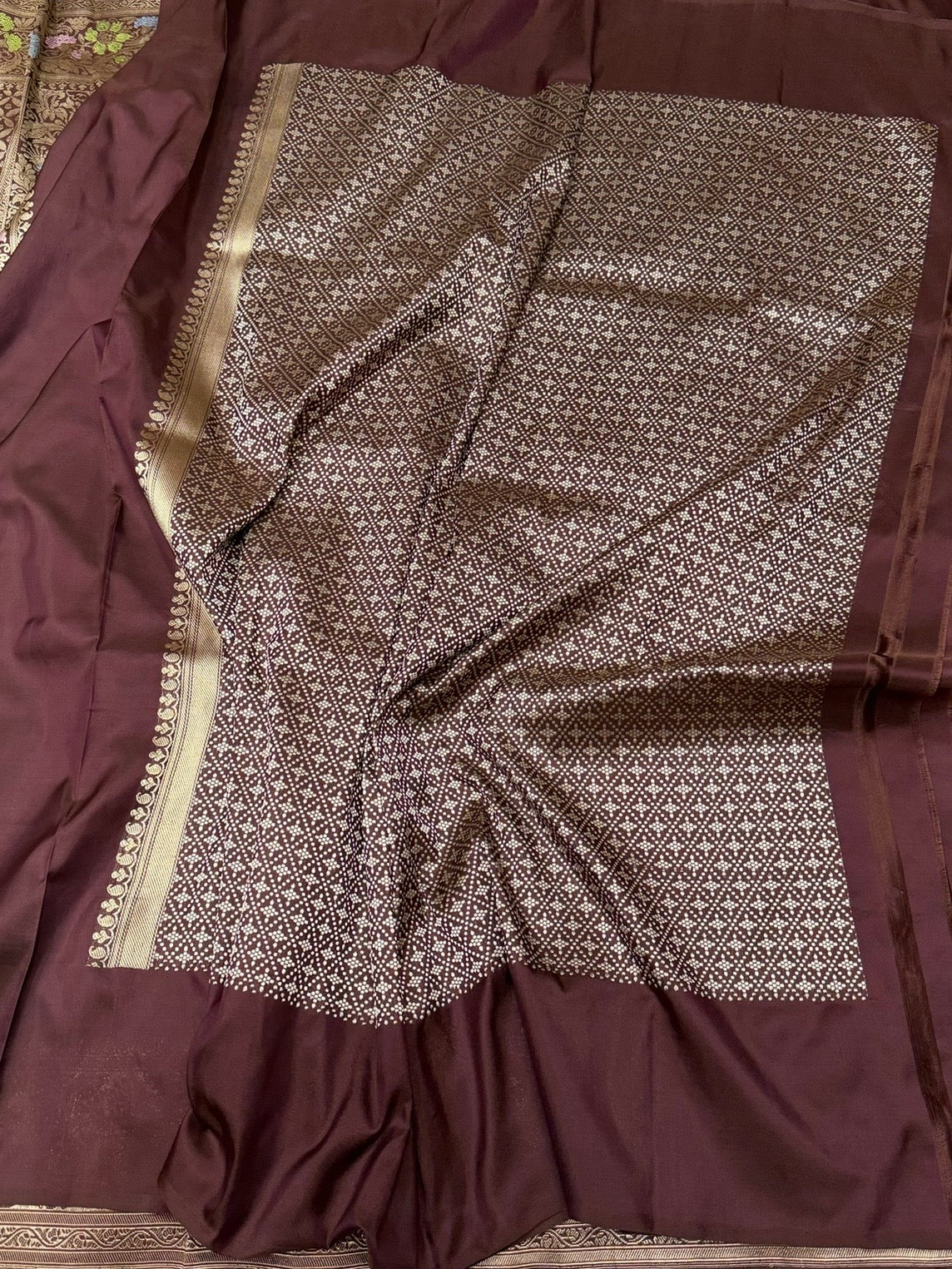 Chocolate Brown Handwoven Pure Banarasi Silk Saree – Katan Silk with Kadwa Weave & Skirt Pattern Design