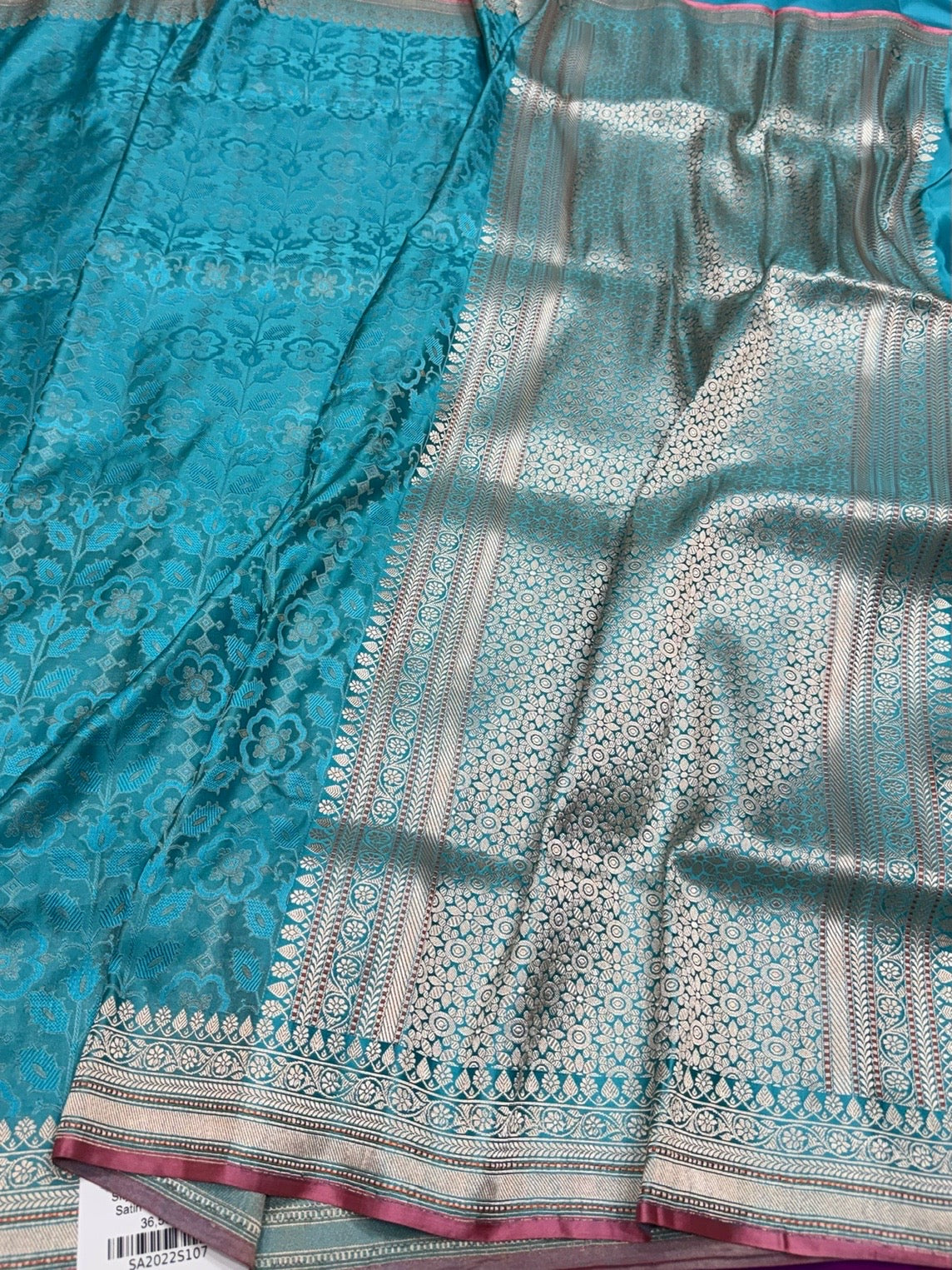 Sky Blue Handwoven Pure Banarasi Satin Silk Saree