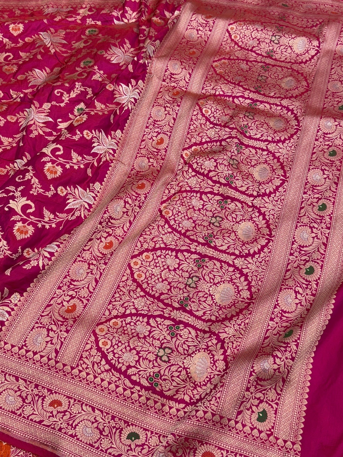 Rani Pink Banarasi Minakari Pure Katan Silk Saree