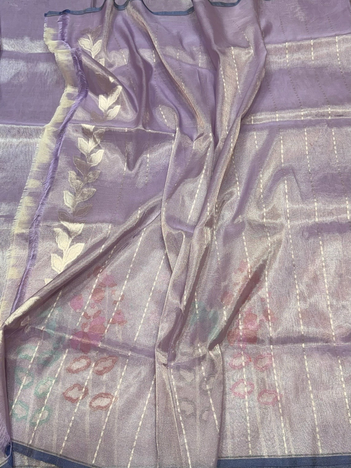 Lavender Handwoven Pure Banarasi Ektara Tissue Saree in Kadwa Weave | Pure Ektara Katan Tissue Silk