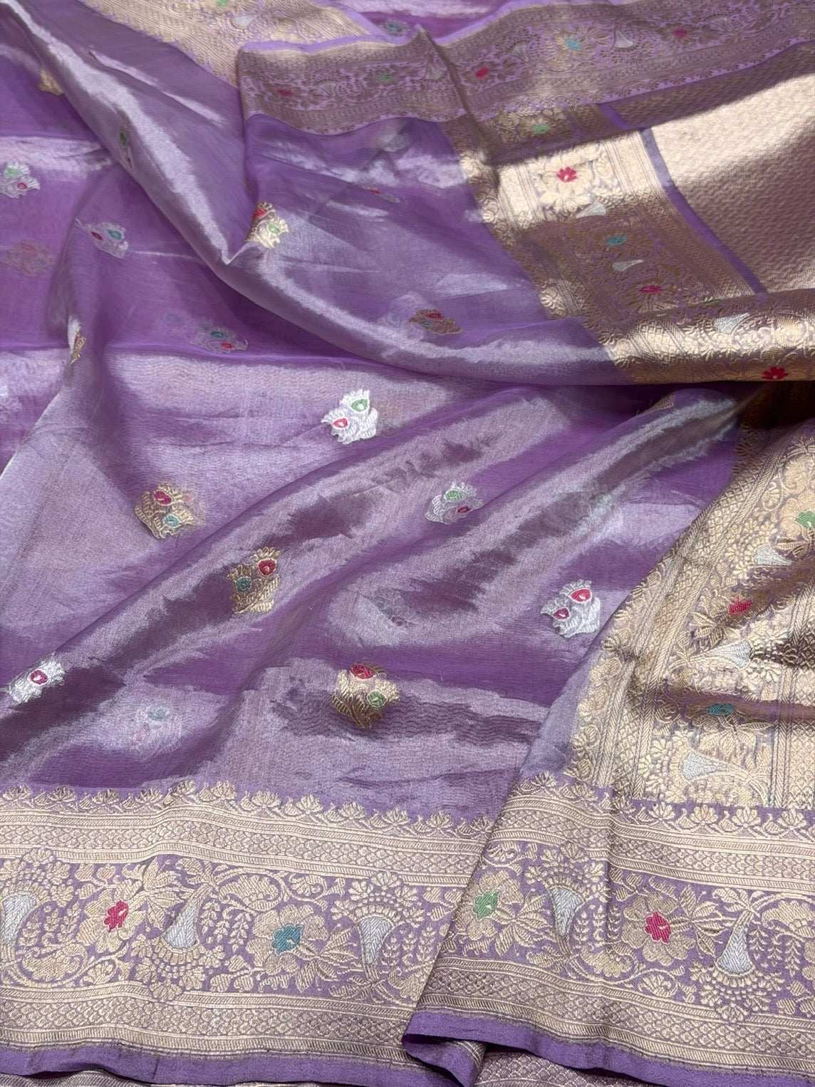 Lavender Handwoven Pure Banarasi Tissue Saree