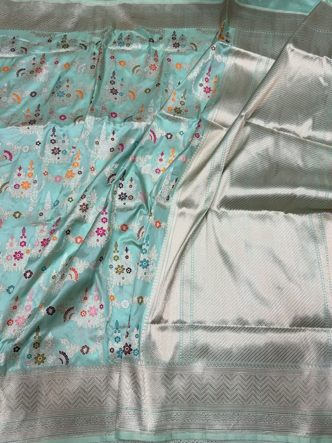 Sea Blue Handwoven Pure Banarasi Silk Saree