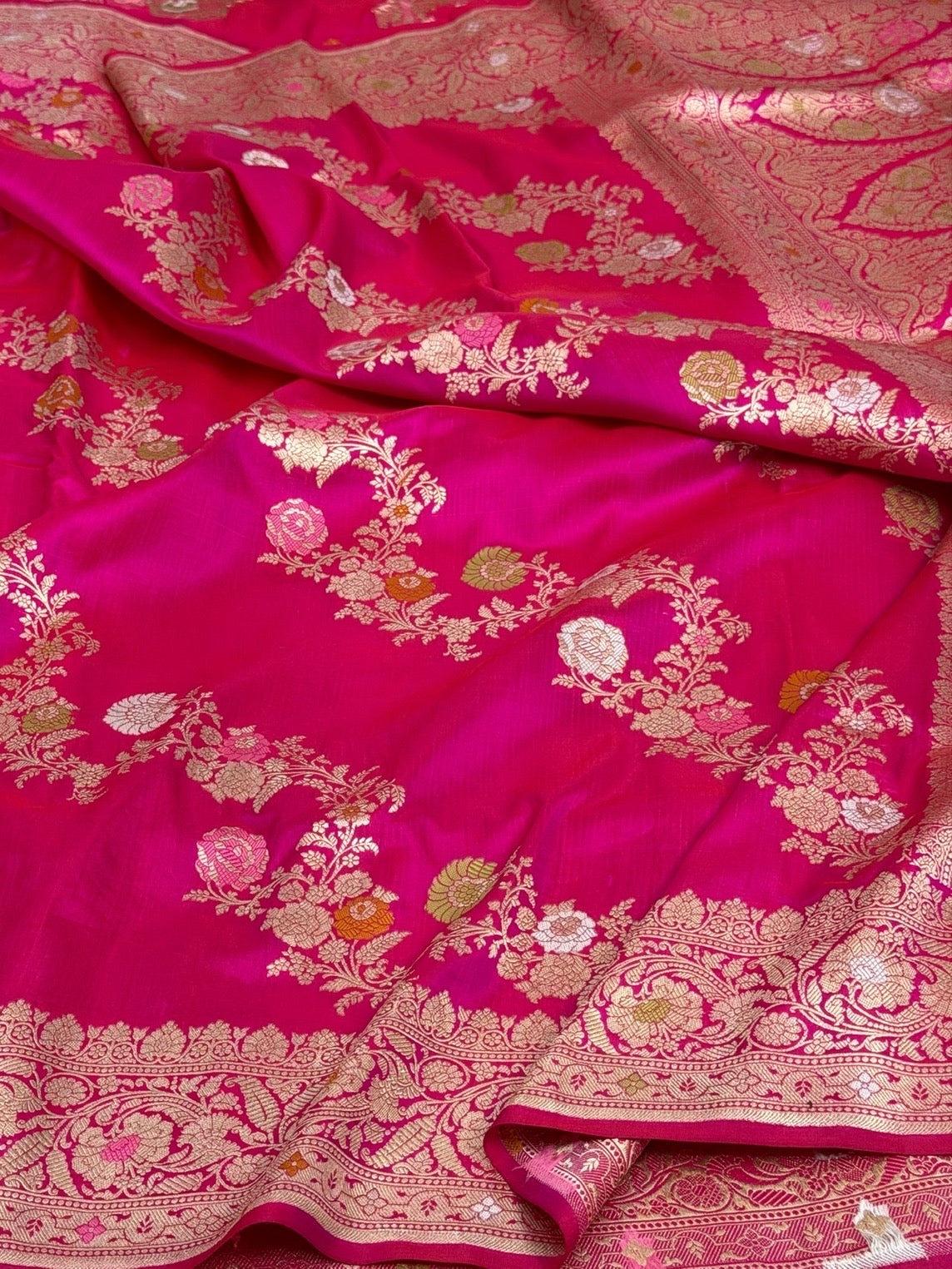 Rani pink Banarasi Pure Katan Silk Saree