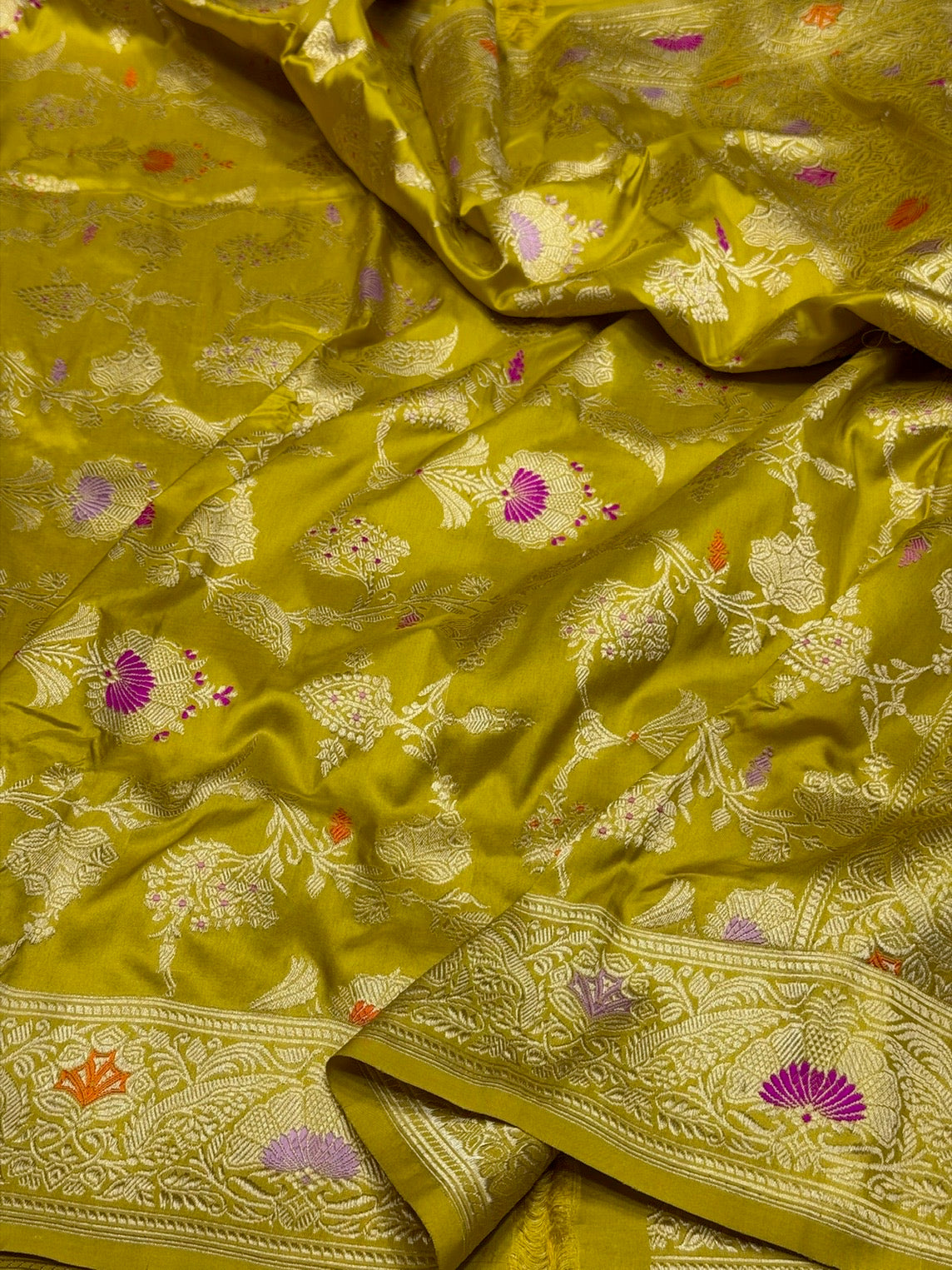 Mustard Yellow Handwoven Pure Banarasi Silk Saree