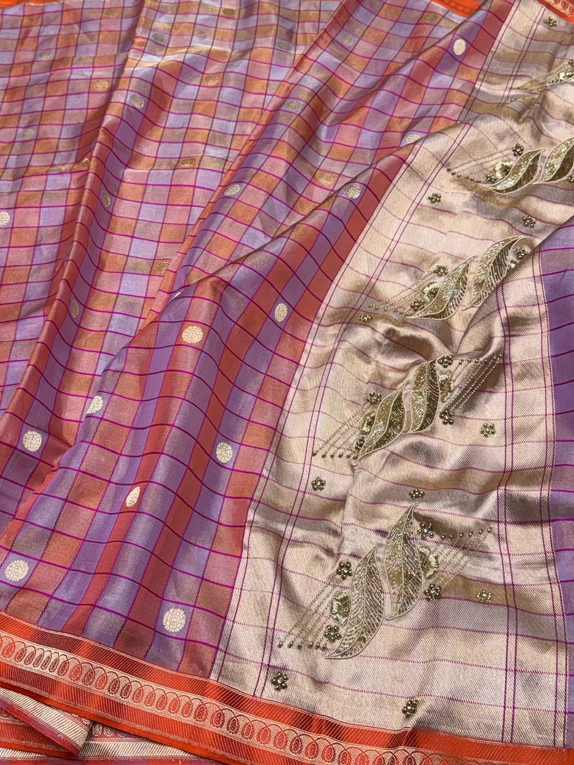 Orange Handwoven Pure Banarasi Ektara Tissue Saree