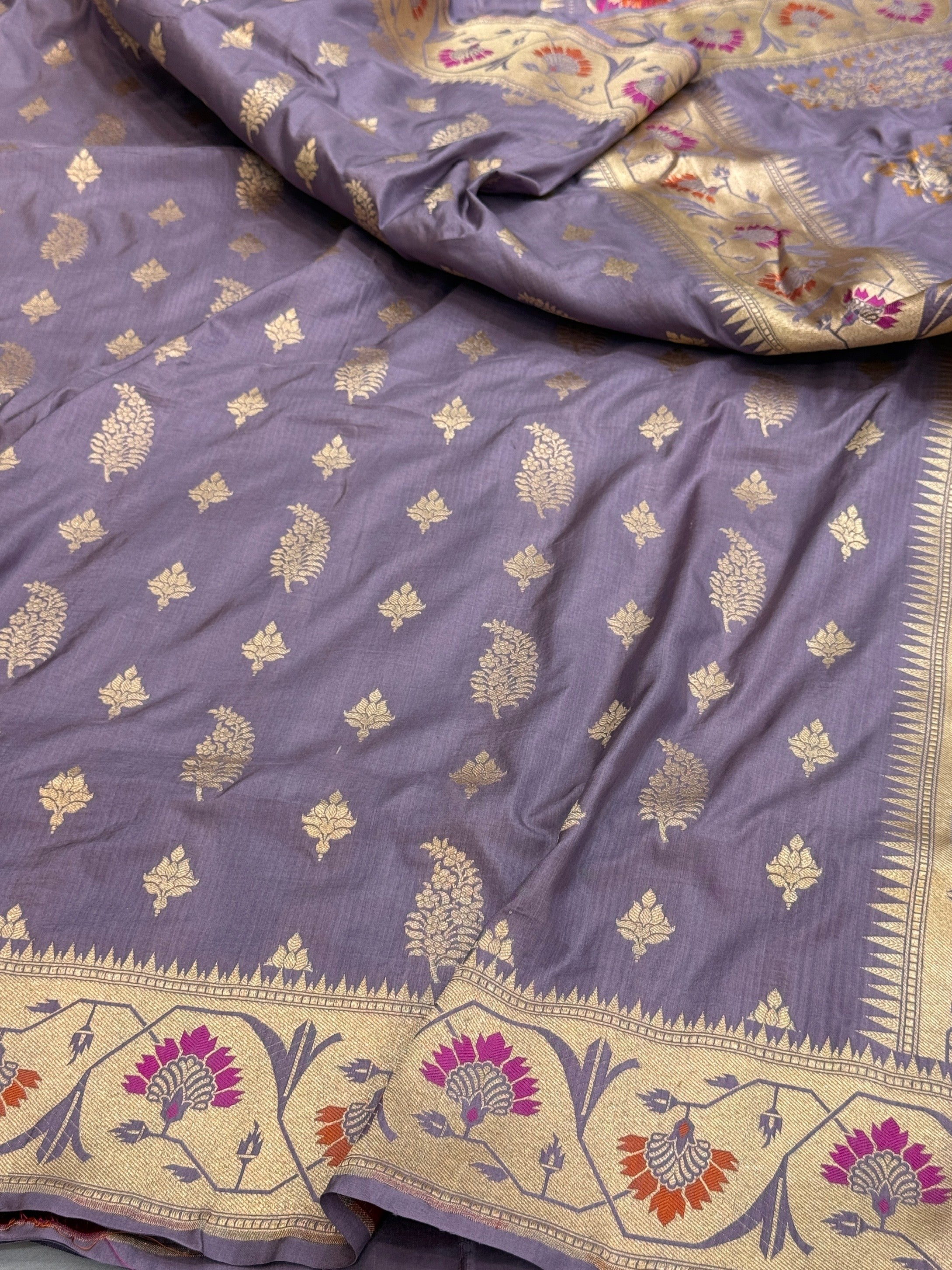 Dusty Lavender Pure Banarasi Paithni Border Saree