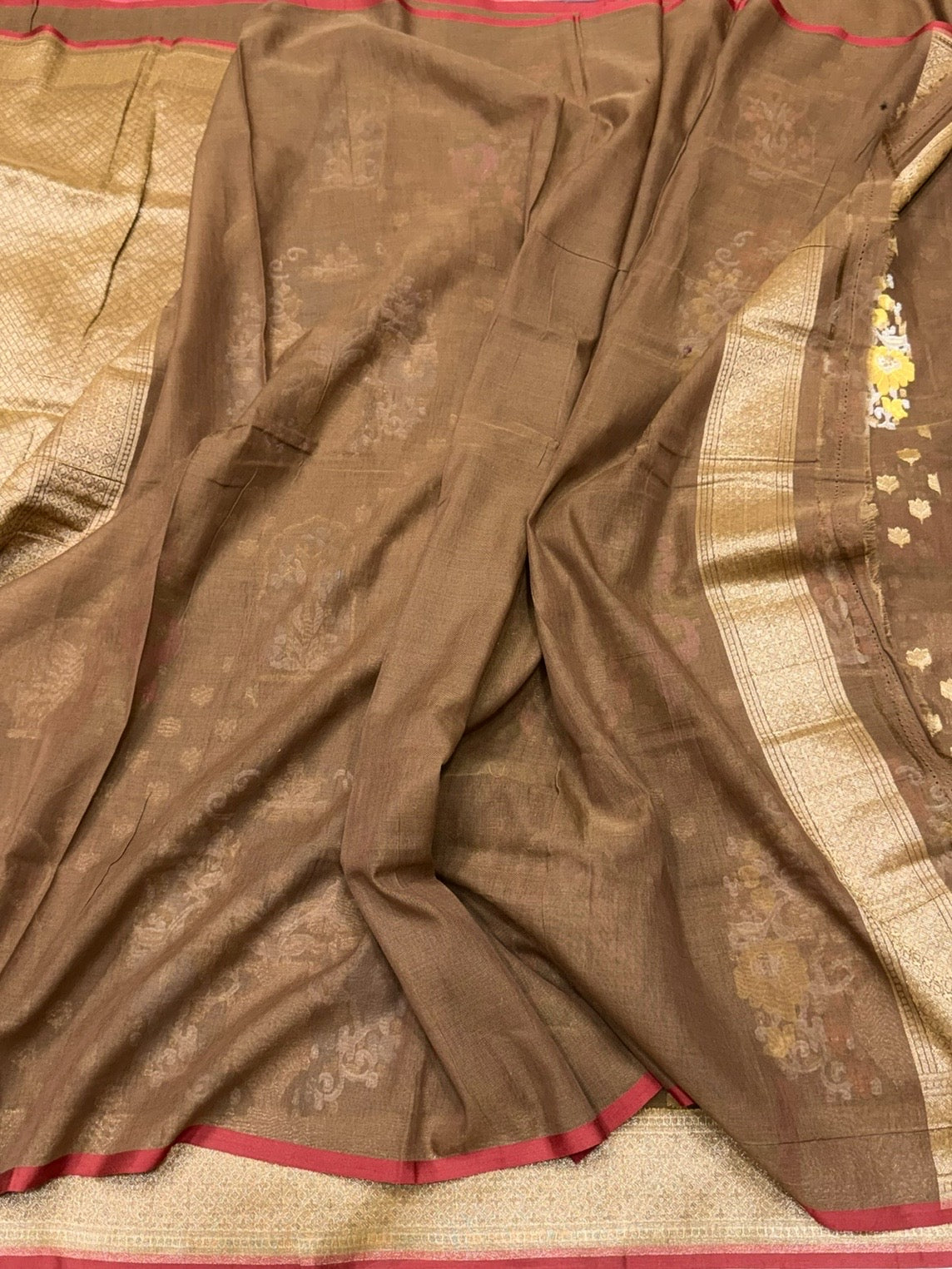 Brown Pure Muslin Cotton Jamdani Saree