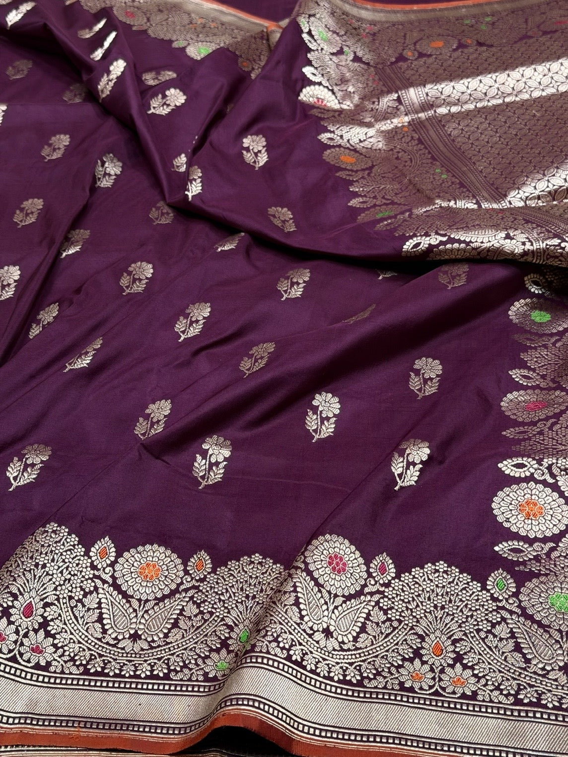 Wine Handwoven Pure Banarasi Silk Saree