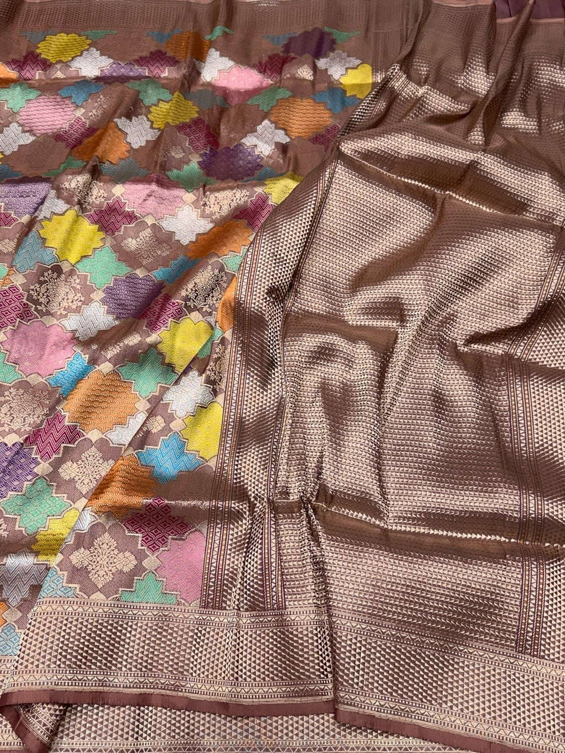 Brown Handwoven Pure Banarasi Rangkaat Silk Saree