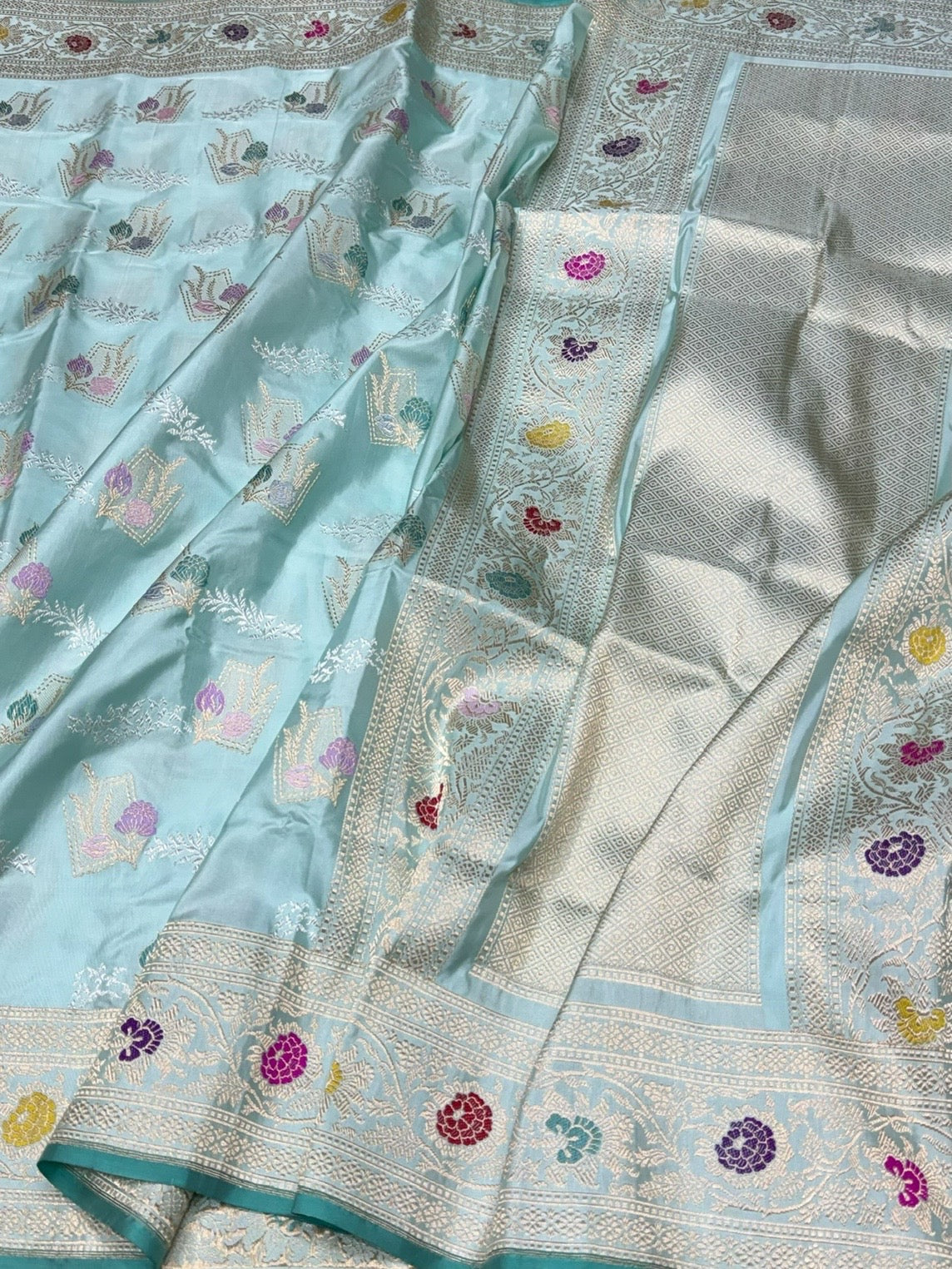 Sky Blue Handwoven Pure Banarasi Silk Saree