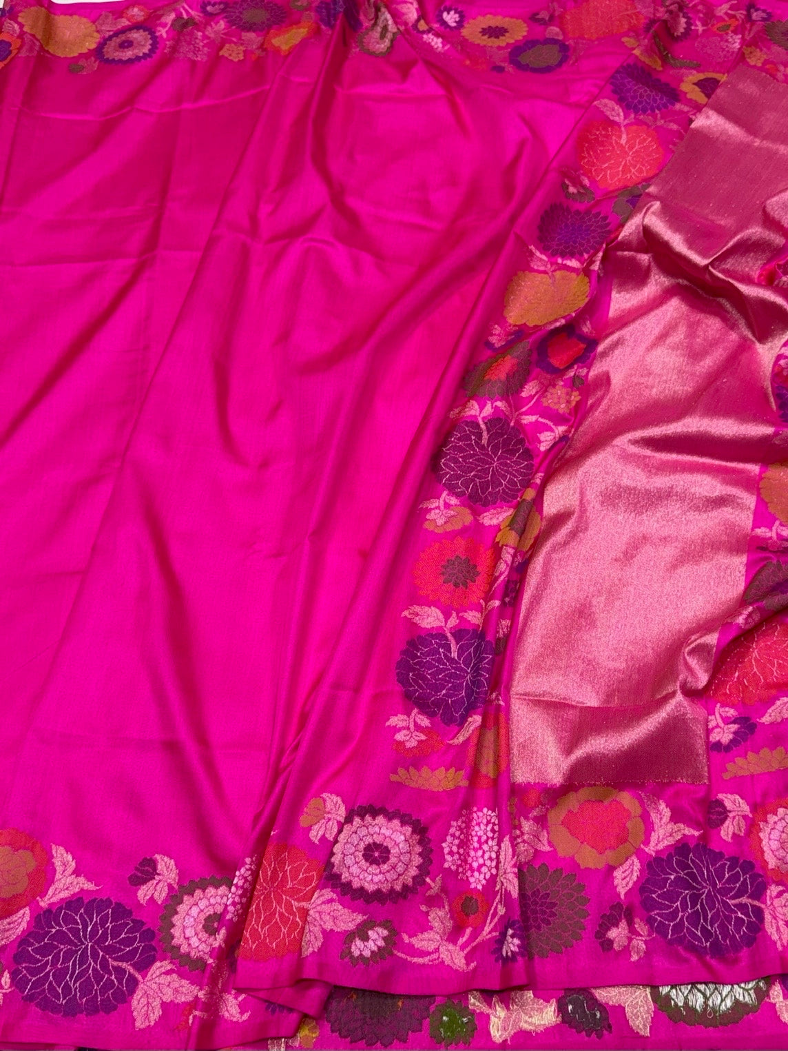 Rani Pink Handwoven Pure Banarasi Ektara Jamdani Saree