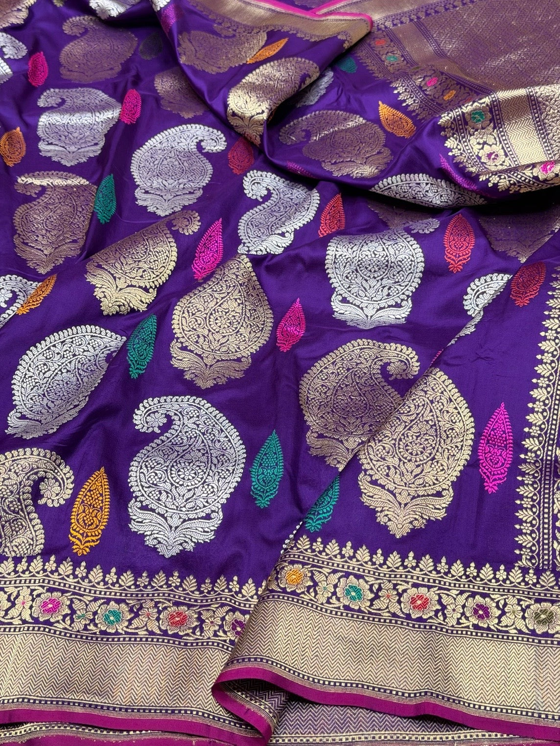 Purple Handwoven Pure Banarasi Silk Saree