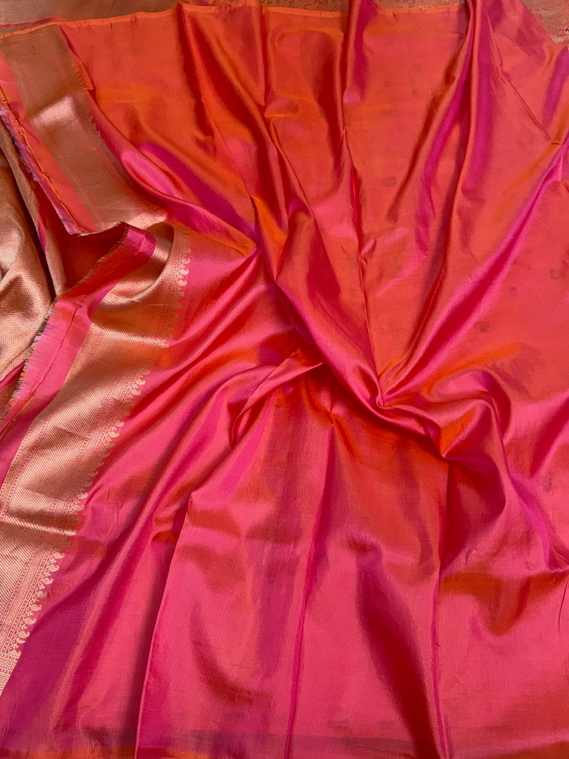 Orangish Pink Banarasi Minakari Pure Katan Silk Brocade Saree