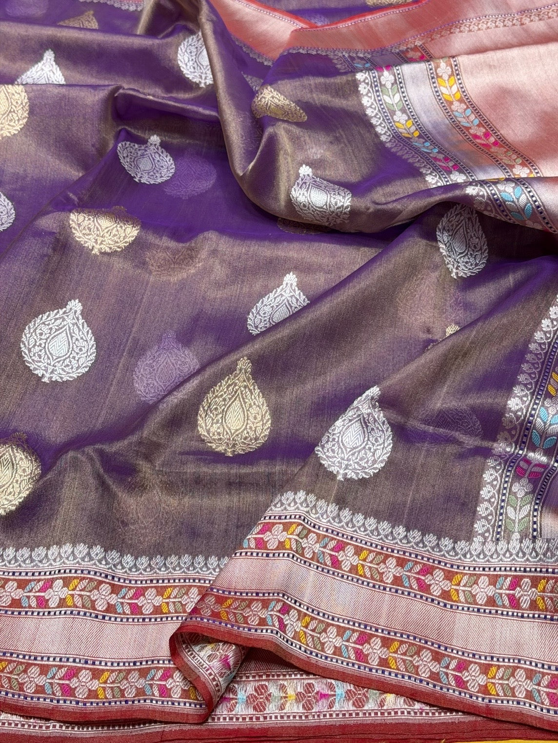 Purple Handwoven Pure Banarasi Tissue Saree
