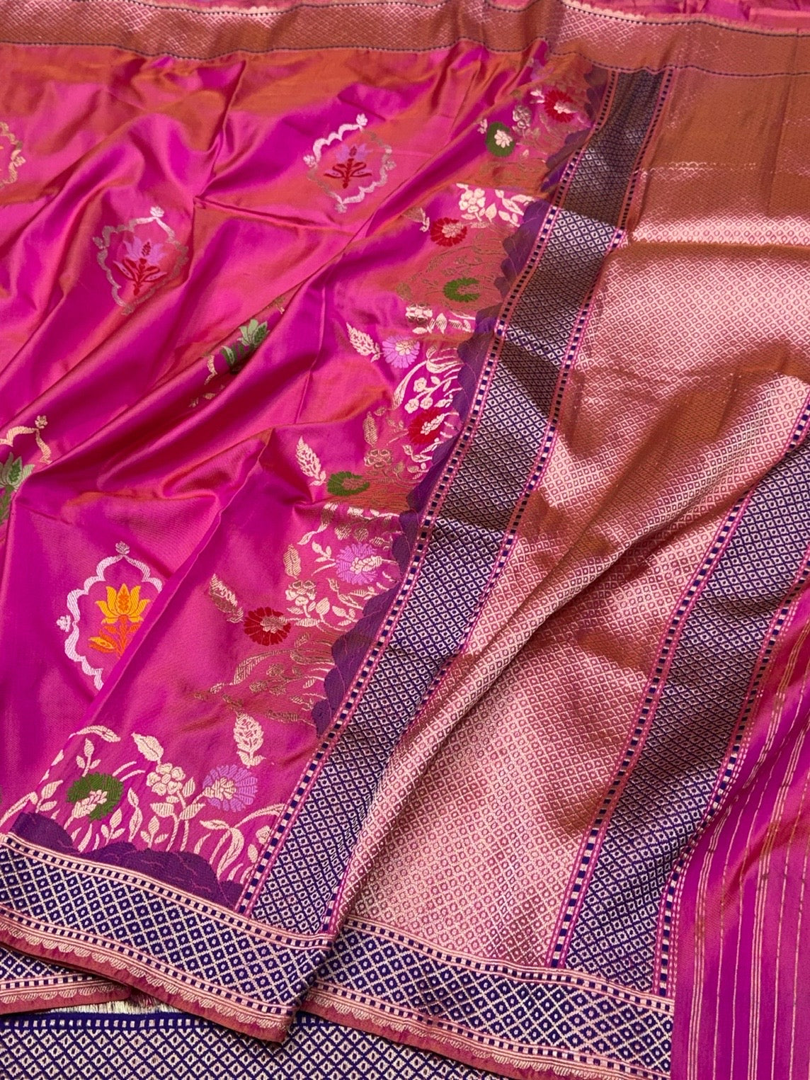 Rani Pink Handwoven Pure Banarasi Ektara Silk Saree – Luxury Kadwa Weave