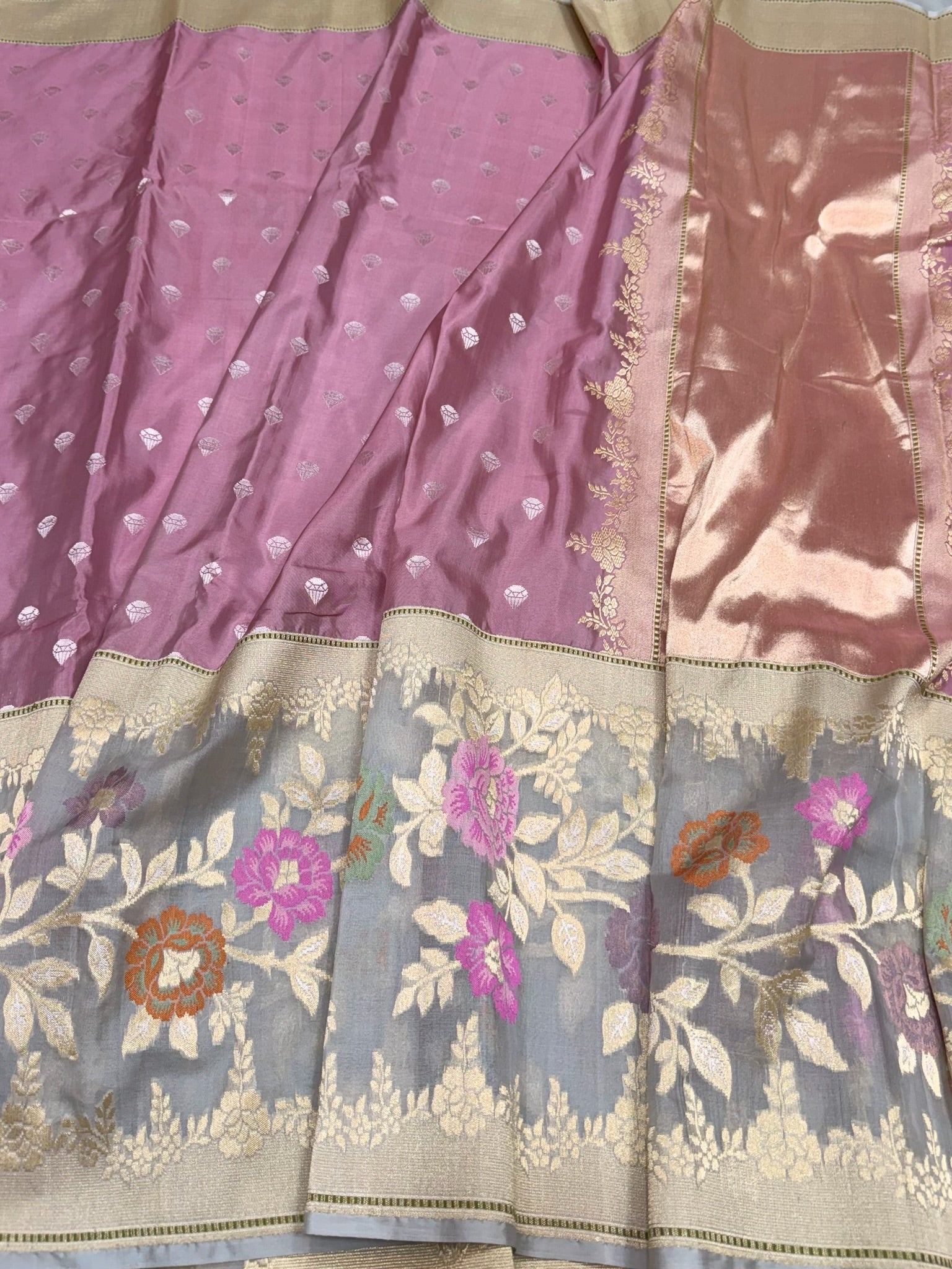 Dusty Rose Pink Handwoven Pure Banarasi Katan Silk Saree
