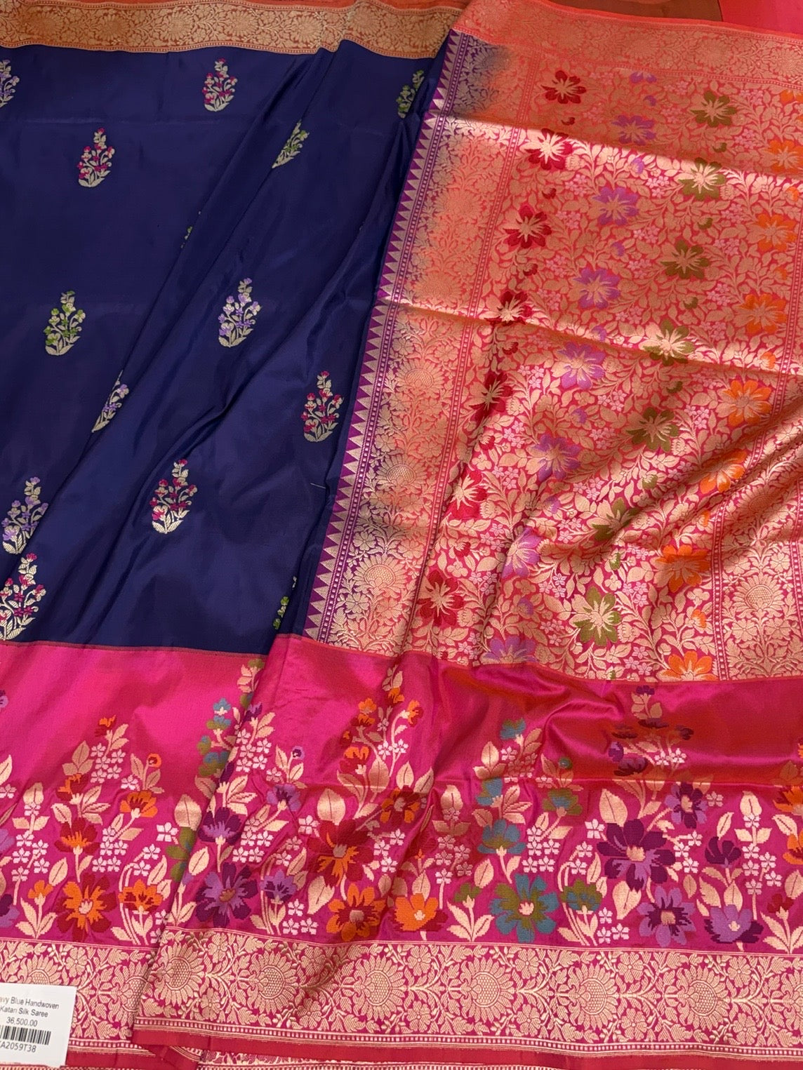 Rani Pink Handwoven Pure Banarasi Silk Saree in Kadwa Weave