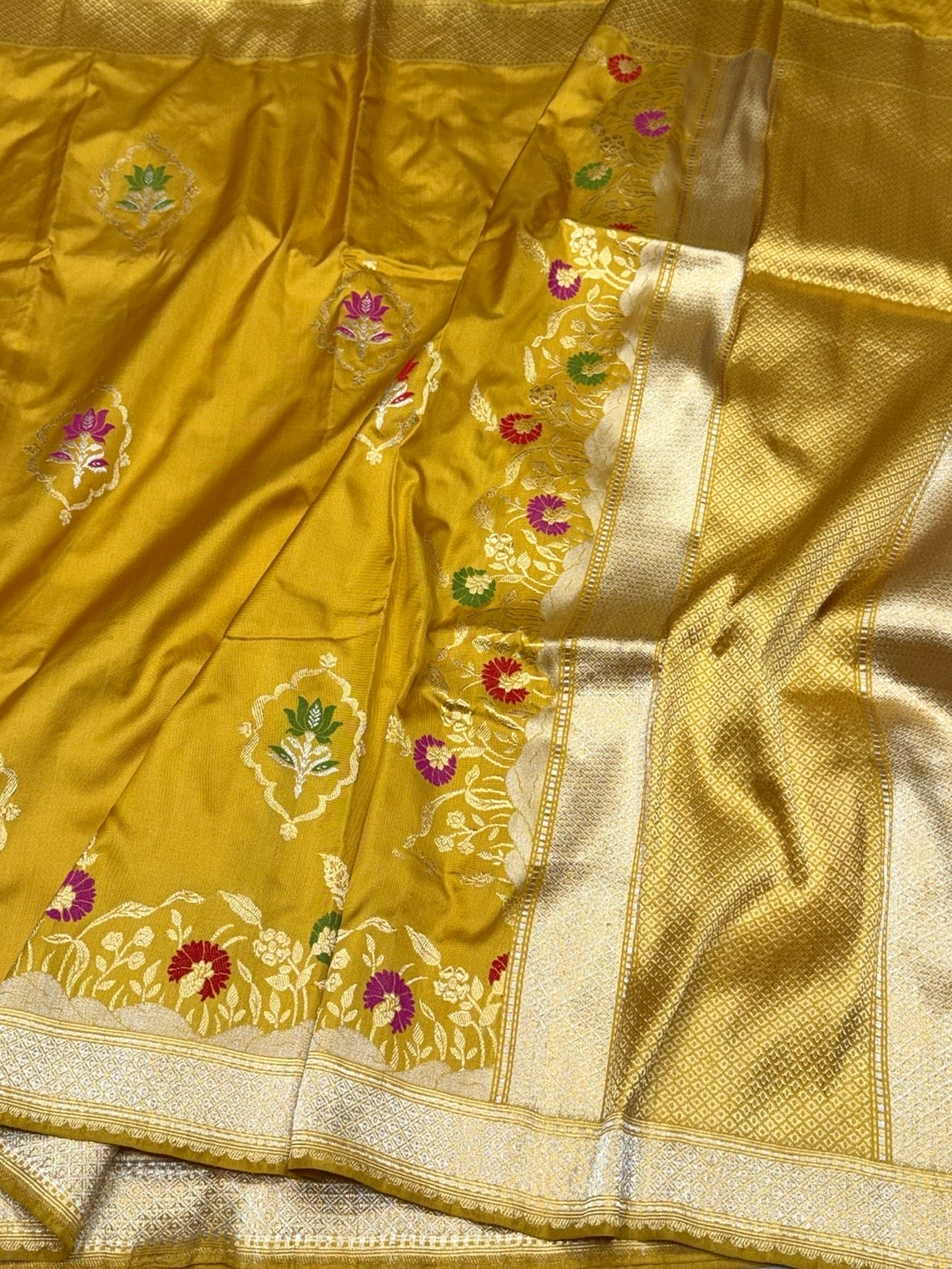 Mustard Yellow Pure Banarasi Katan Silk Saree