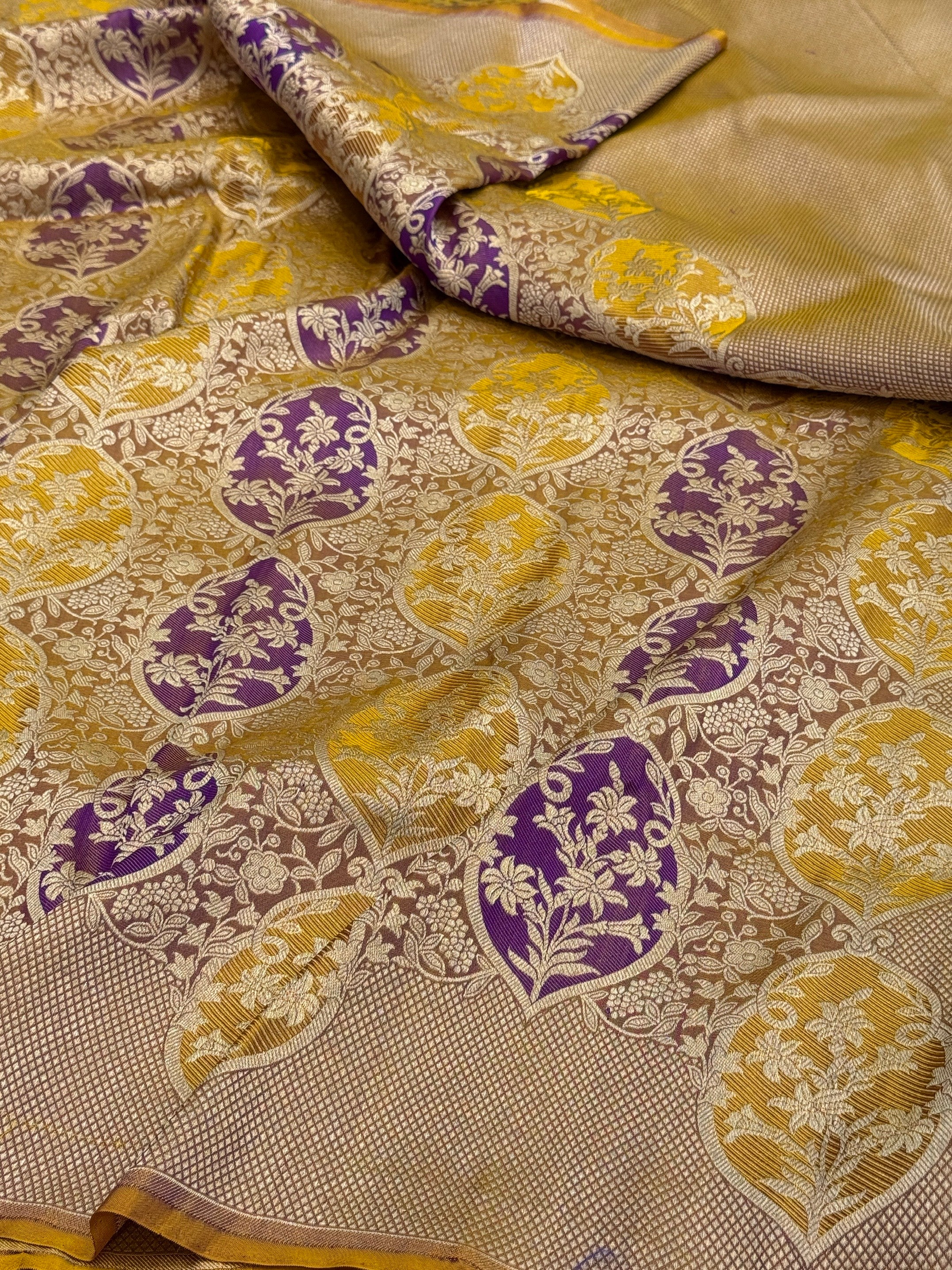 Banarasi Minakari Pure Silk Brocade Saree | 100% Pure Katan Silk Handwoven in Banaras