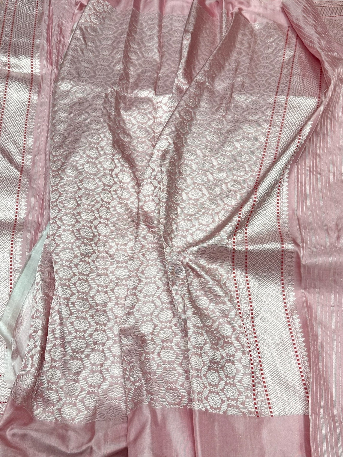 Blush Pink Handwoven Pure Banarasi Ektara Silk Saree in Kadwa Weave – 100% Pure Mulberry Silk